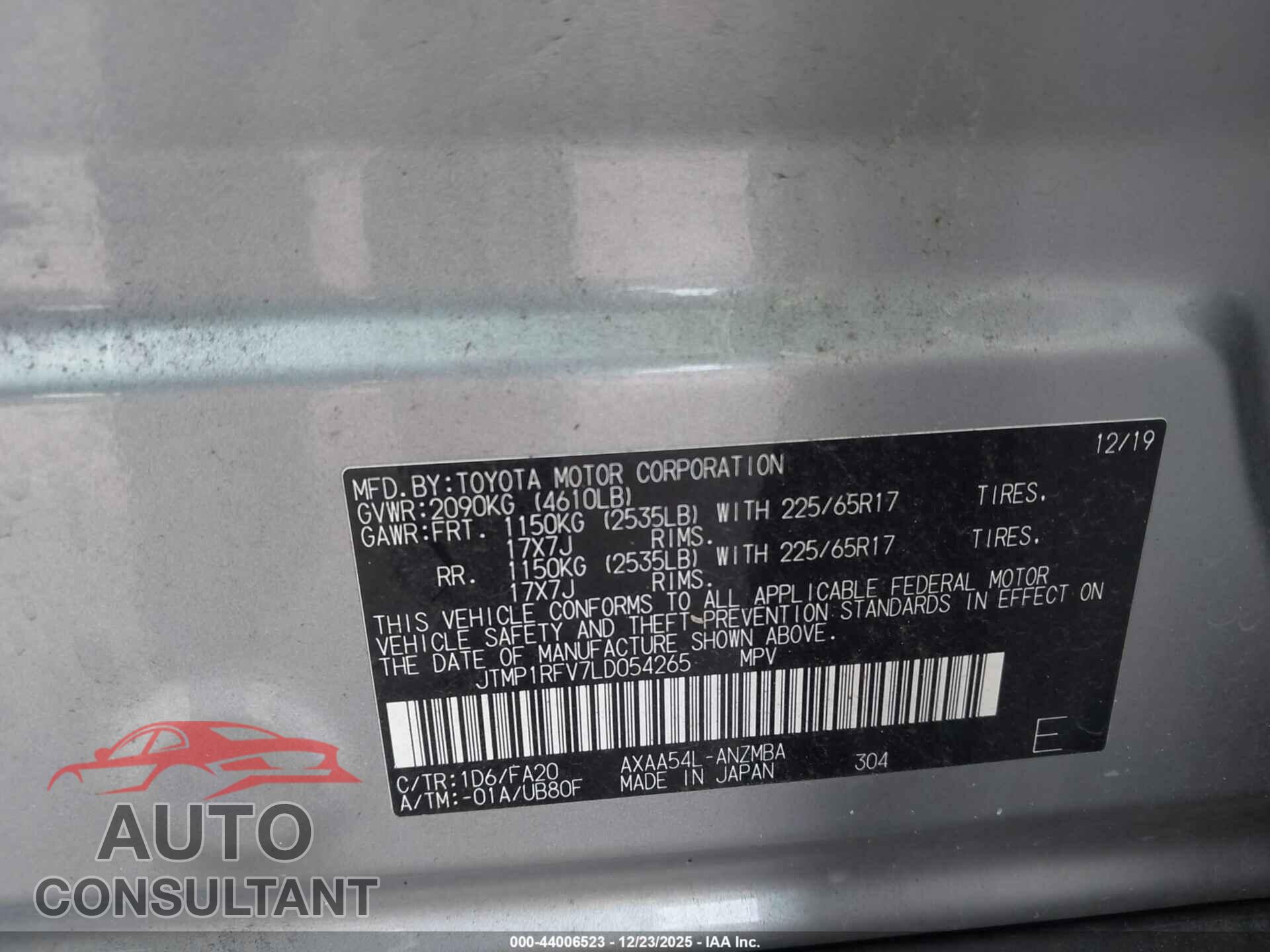 TOYOTA RAV4 2020 - JTMP1RFV7LD054265