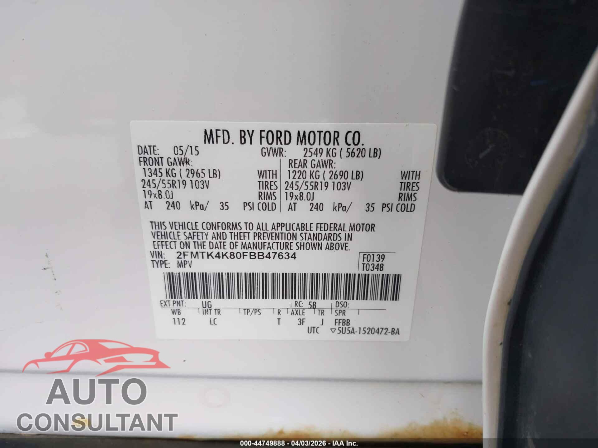 FORD EDGE 2015 - 2FMTK4K80FBB47634