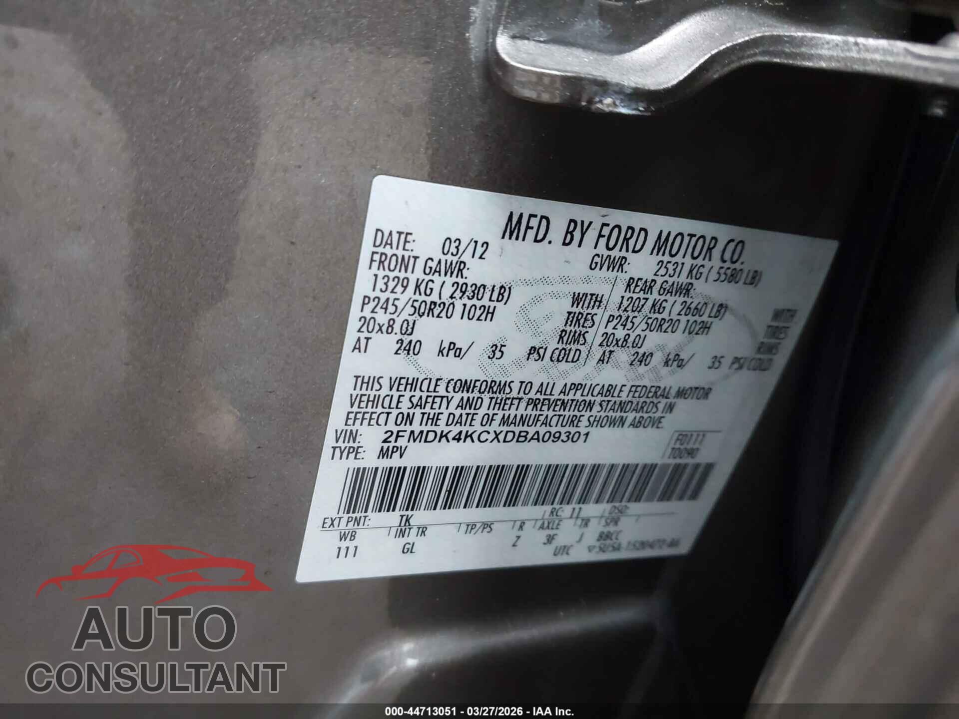 FORD EDGE 2013 - 2FMDK4KCXDBA09301
