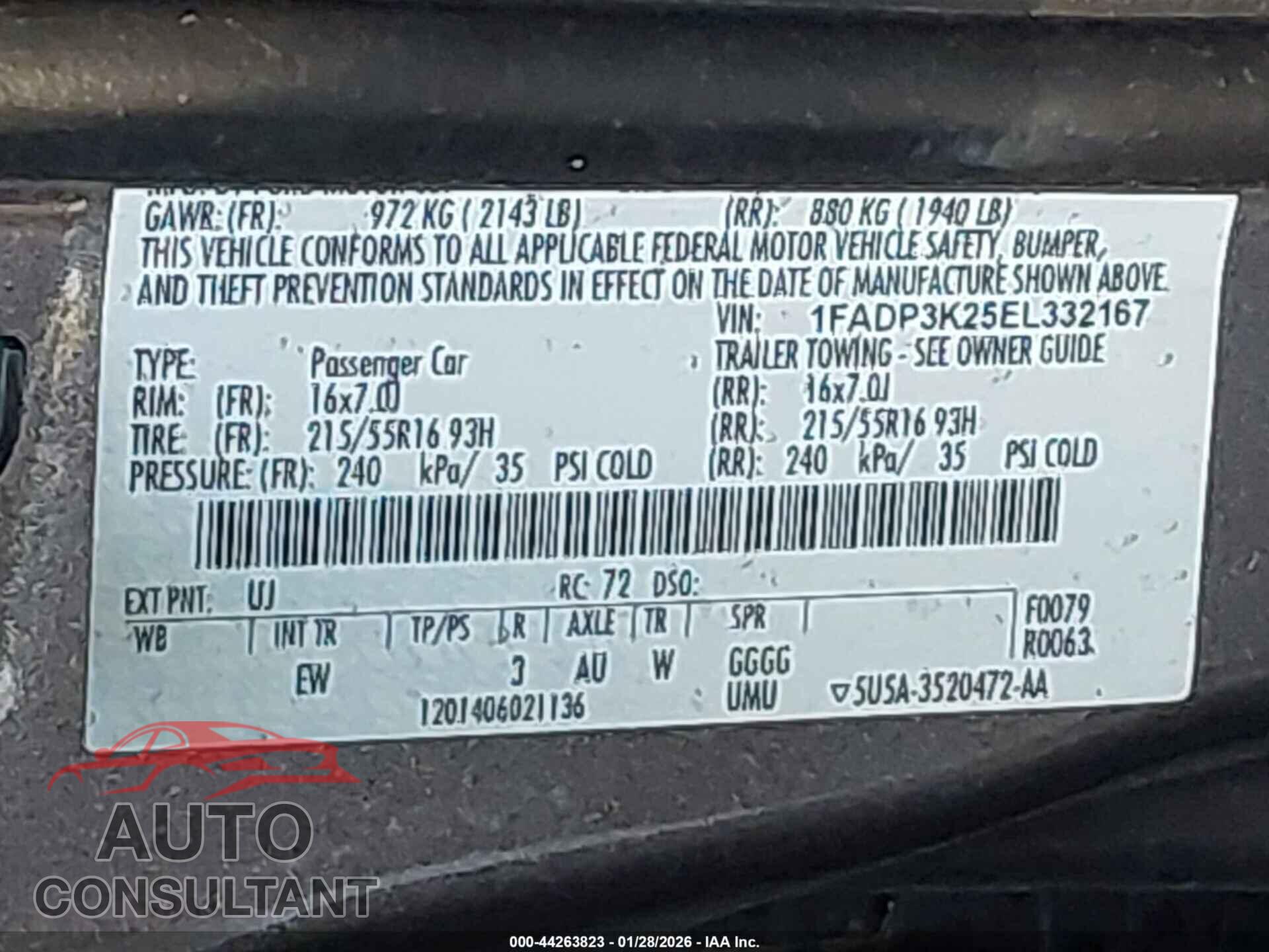 FORD FOCUS 2014 - 1FADP3K25EL332167