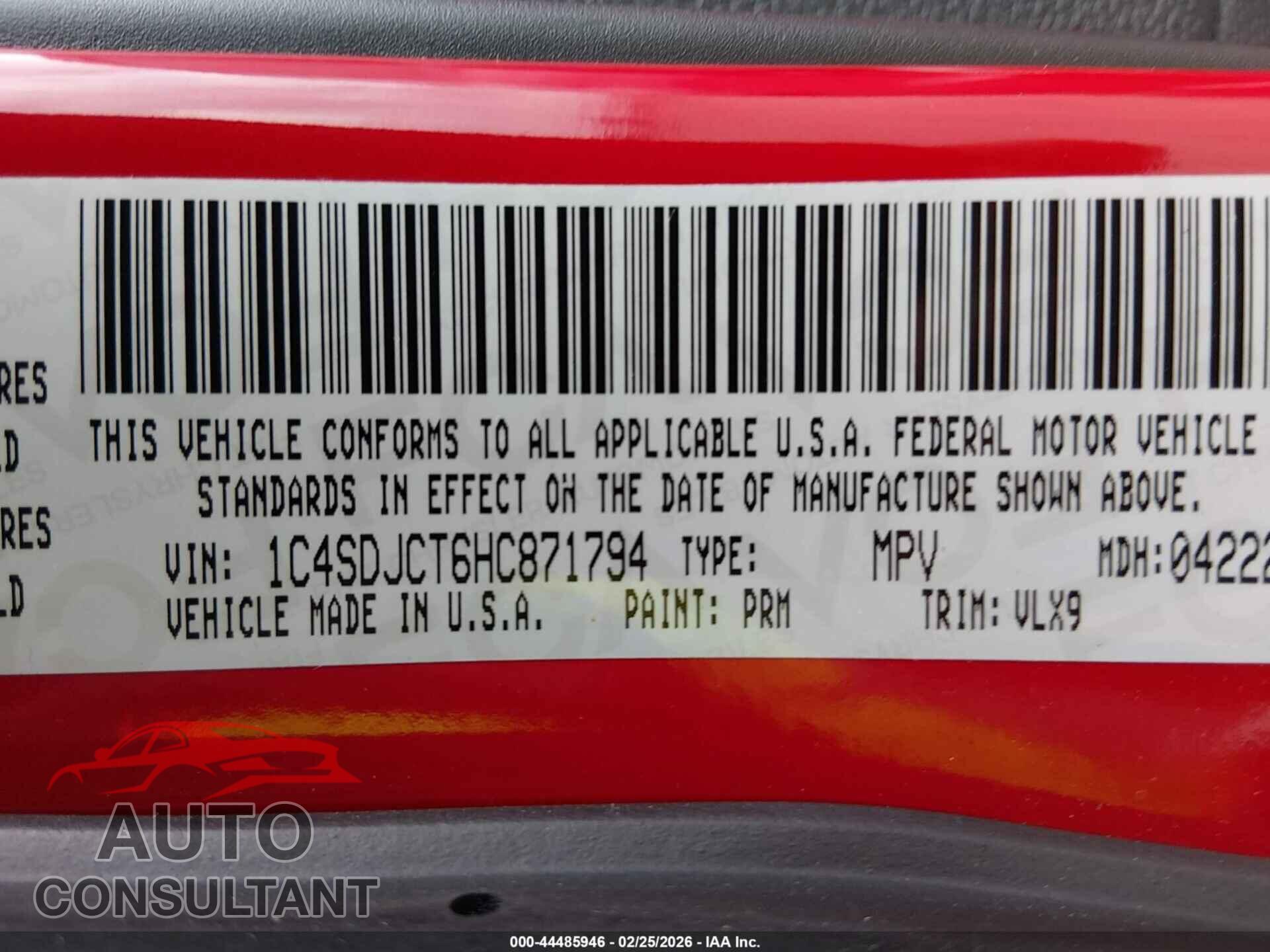 DODGE DURANGO 2017 - 1C4SDJCT6HC871794