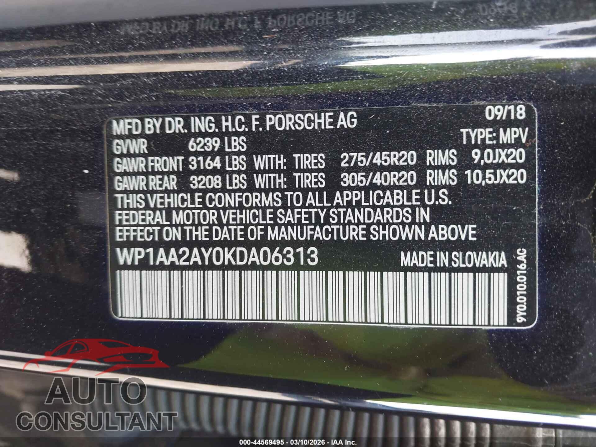 PORSCHE CAYENNE 2019 - WP1AA2AY0KDA06313