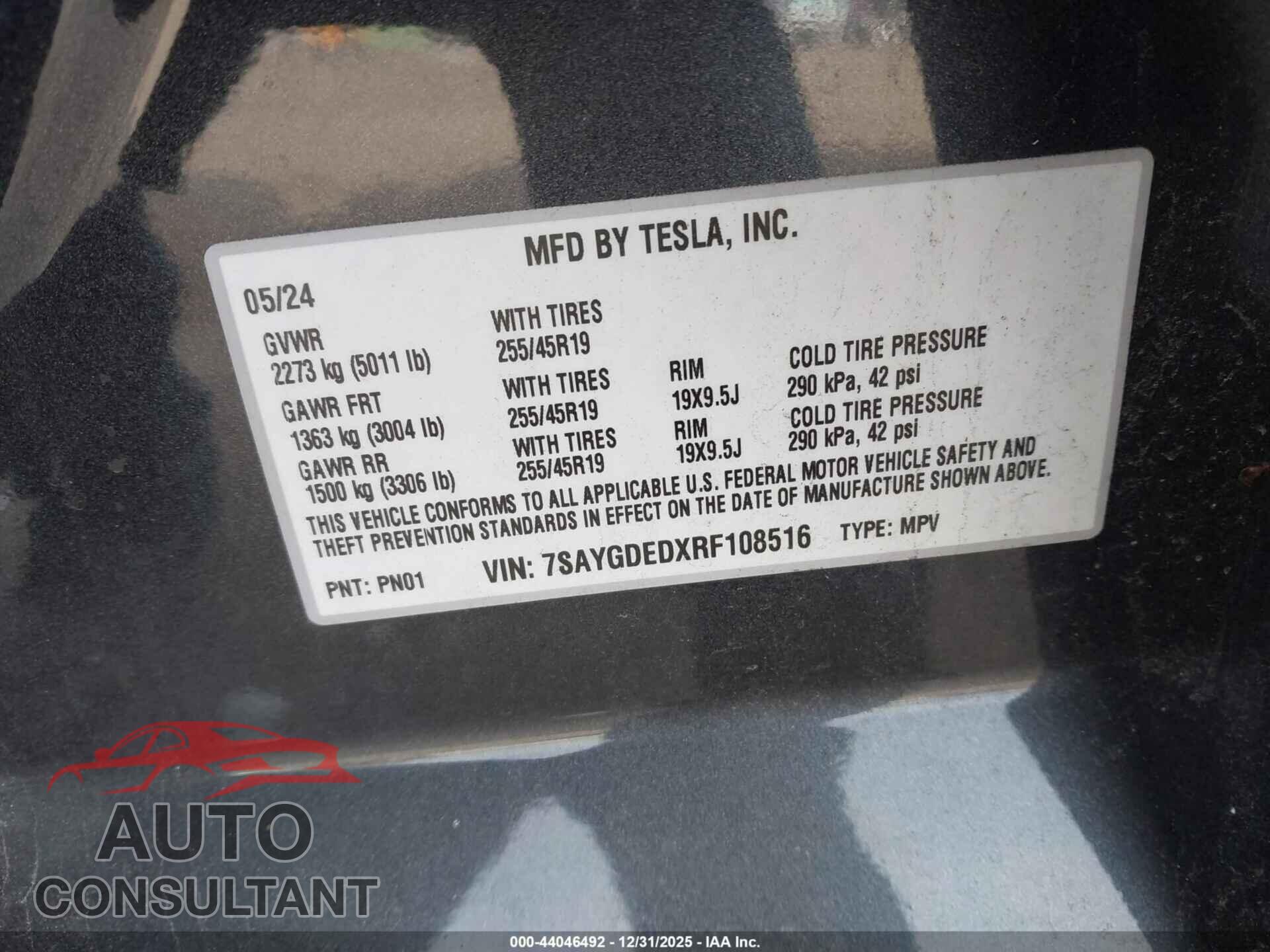 TESLA MODEL Y 2024 - 7SAYGDEDXRF108516