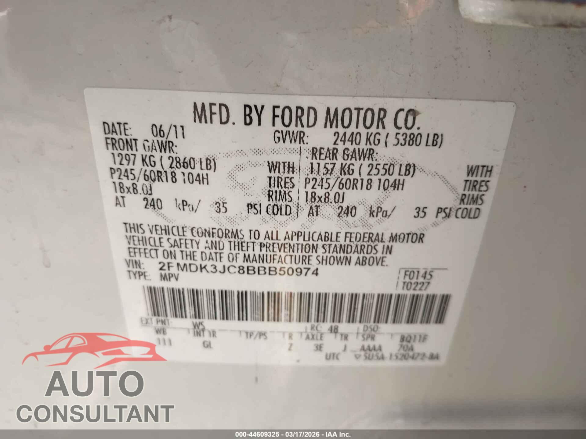 FORD EDGE 2011 - 2FMDK3JC8BBB50974