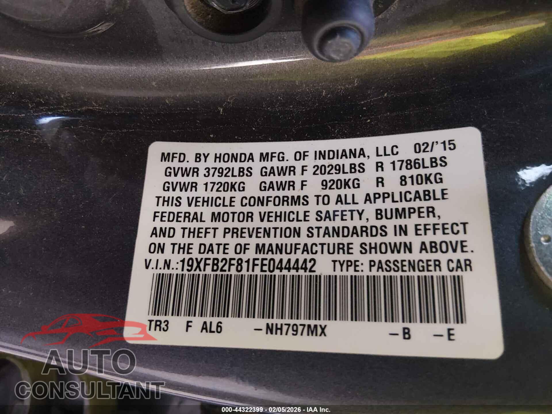 HONDA CIVIC 2015 - 19XFB2F81FE044442