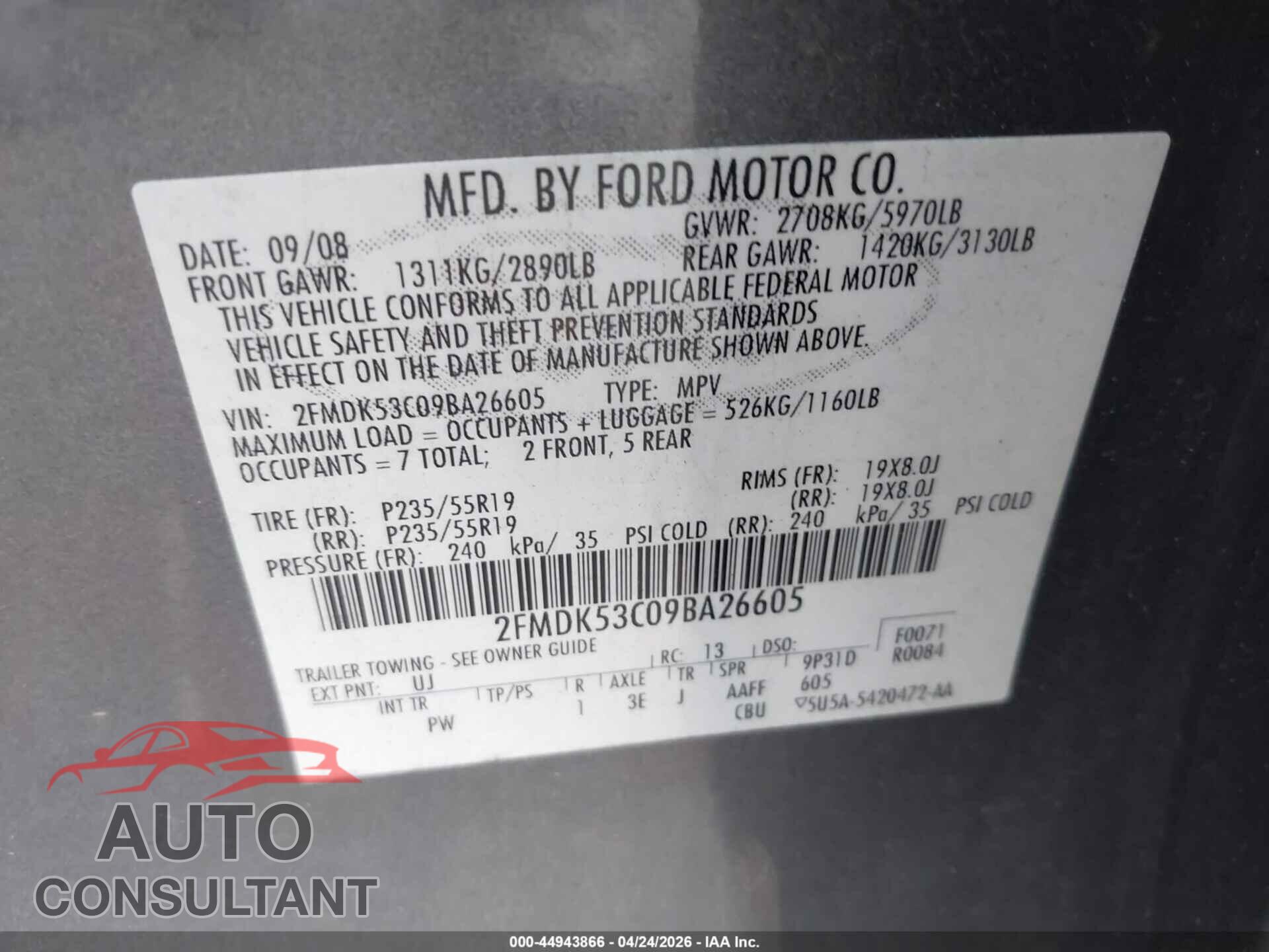 FORD FLEX 2009 - 2FMDK53C09BA26605
