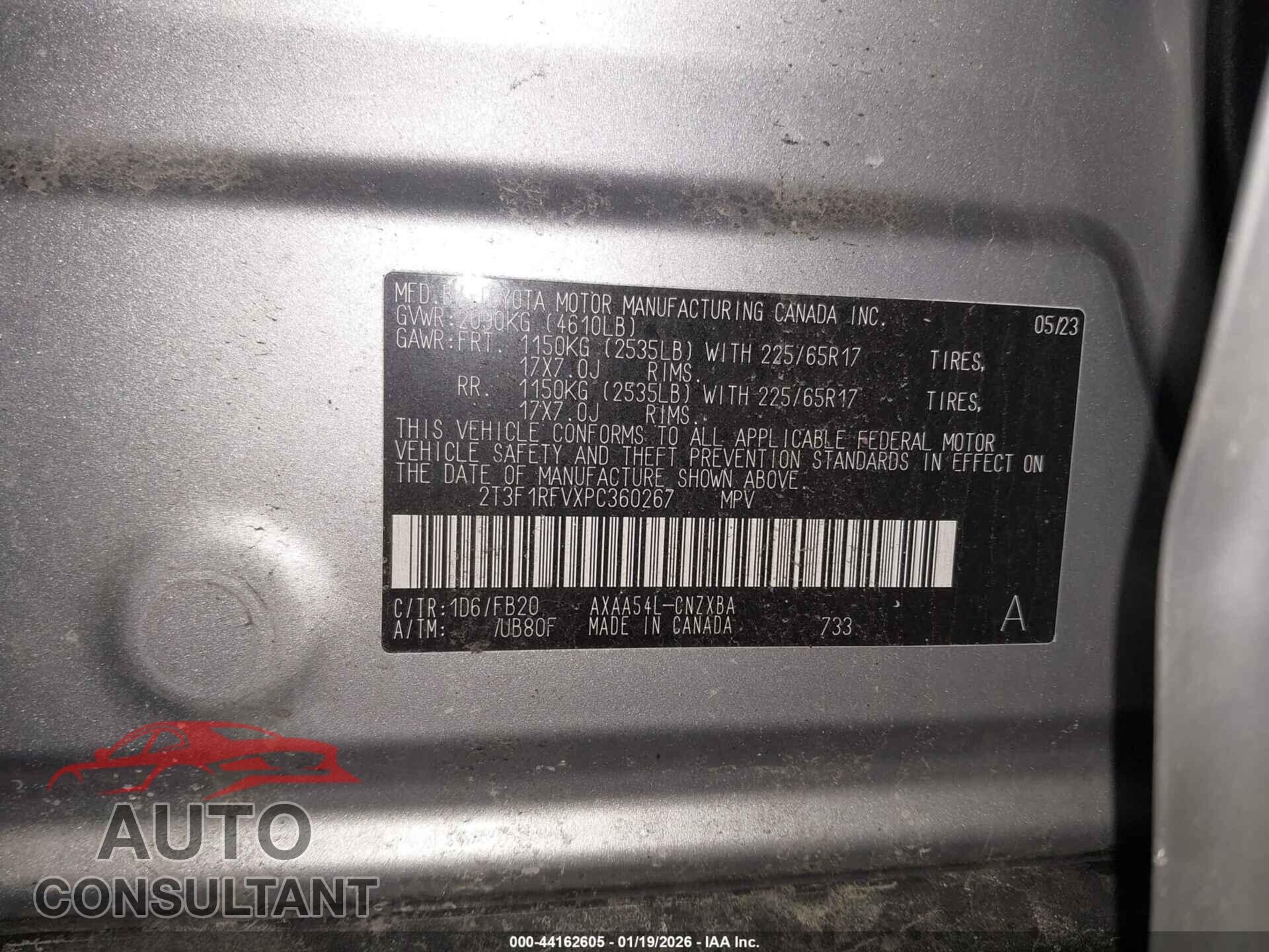 TOYOTA RAV4 2023 - 2T3F1RFVXPC360267