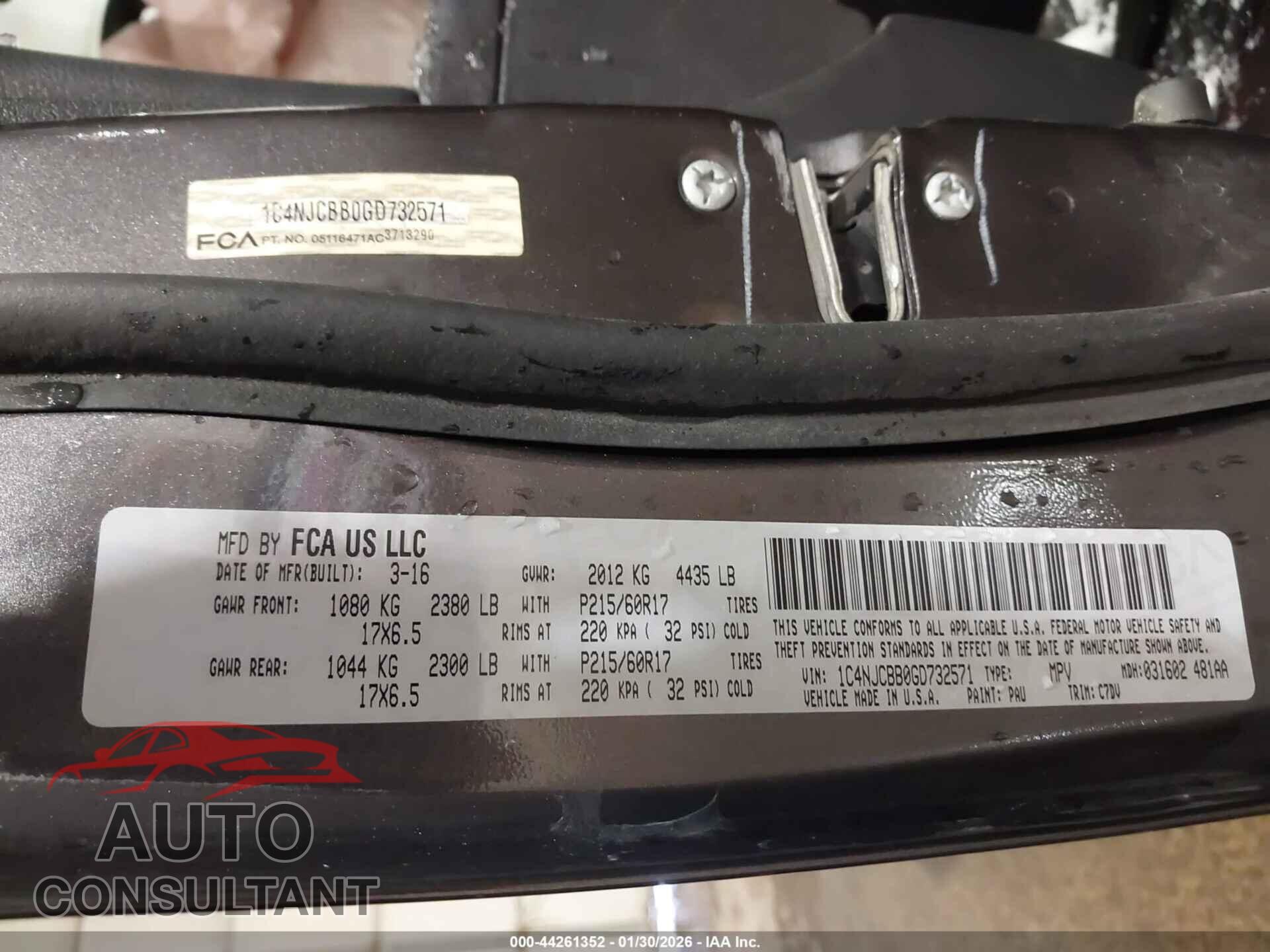 JEEP COMPASS 2016 - 1C4NJCBB0GD732571