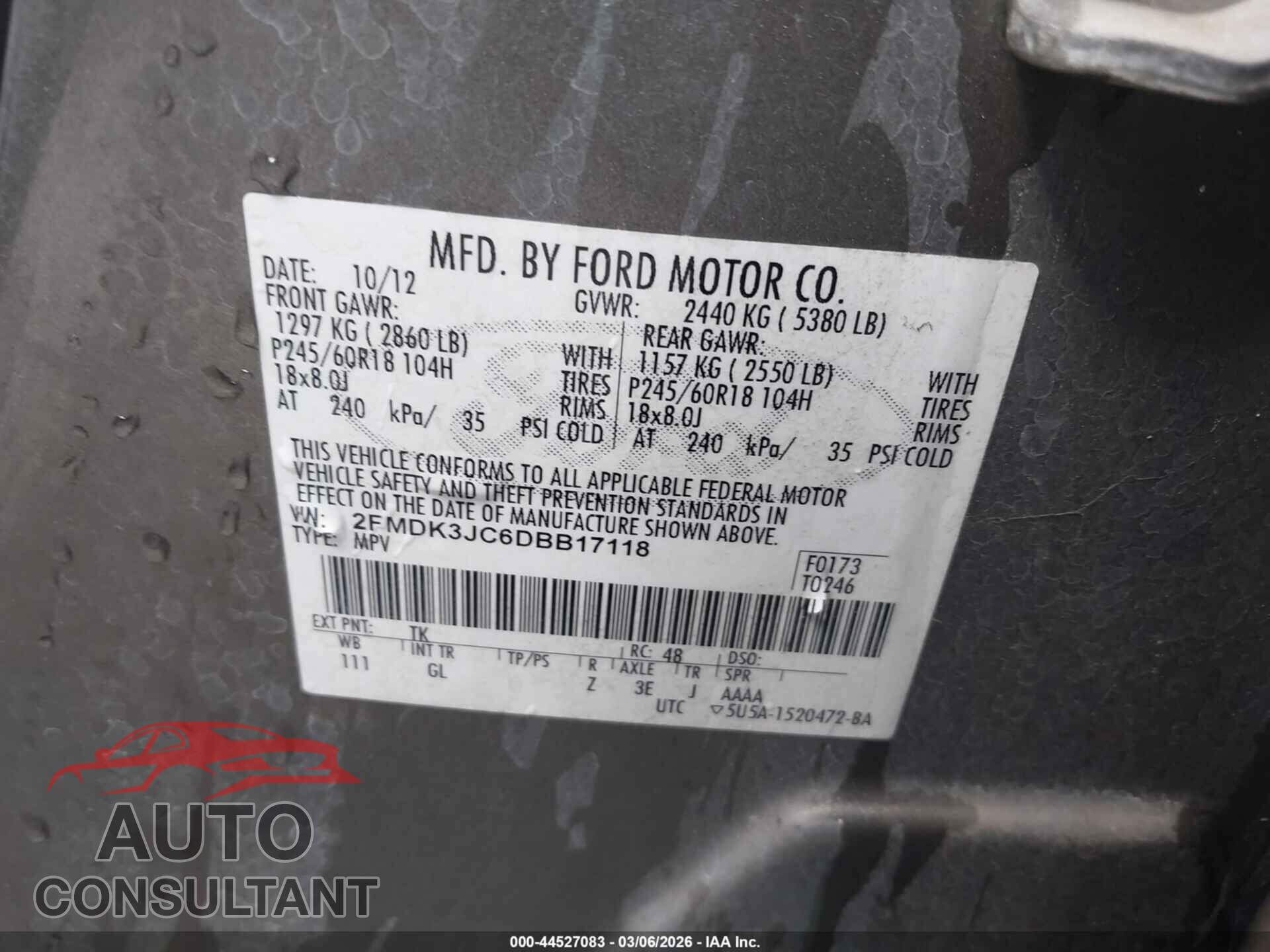 FORD EDGE 2013 - 2FMDK3JC6DBB17118