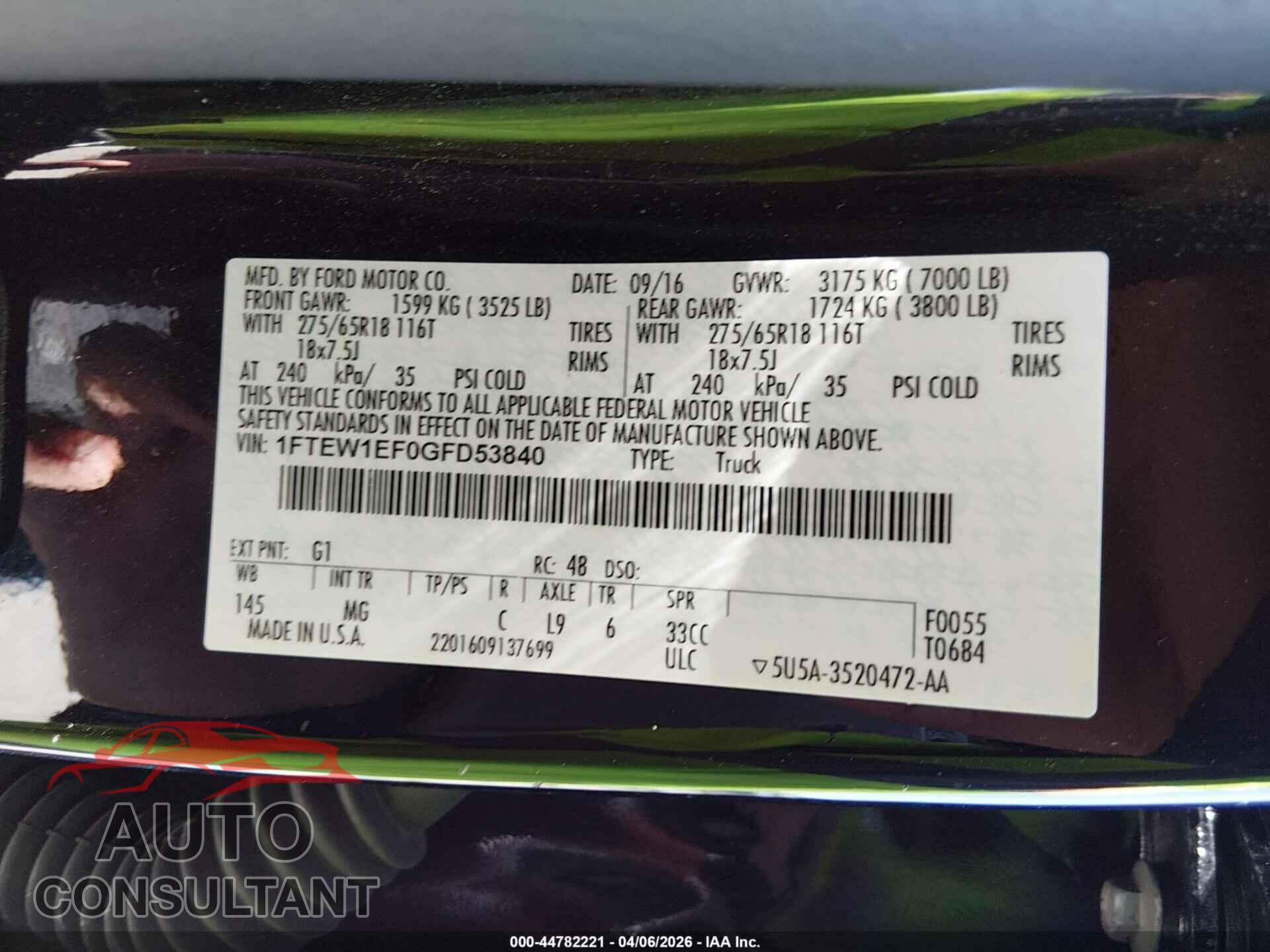 FORD F-150 2016 - 1FTEW1EF0GFD53840