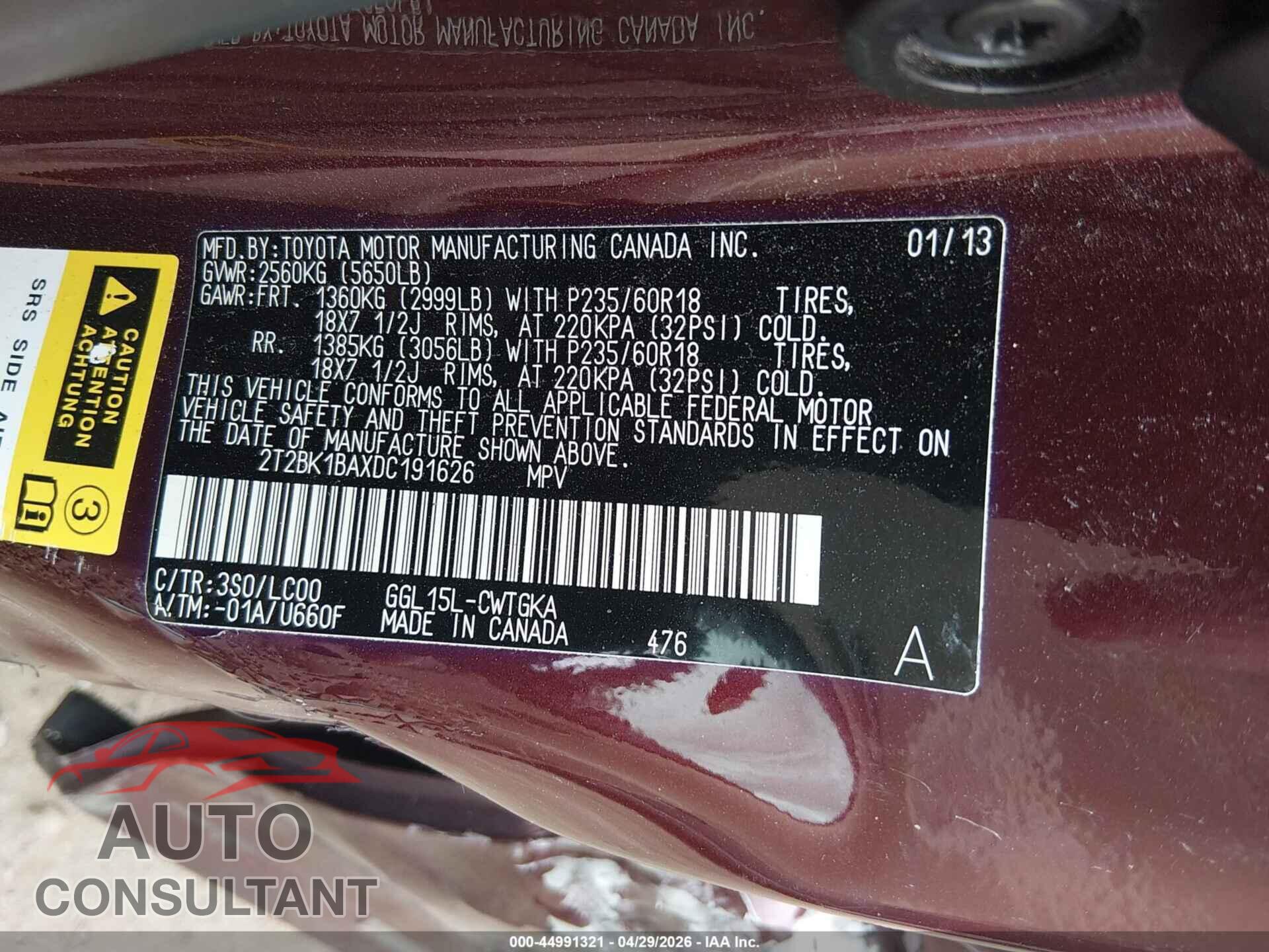 LEXUS RX 350 2013 - 2T2BK1BAXDC191626