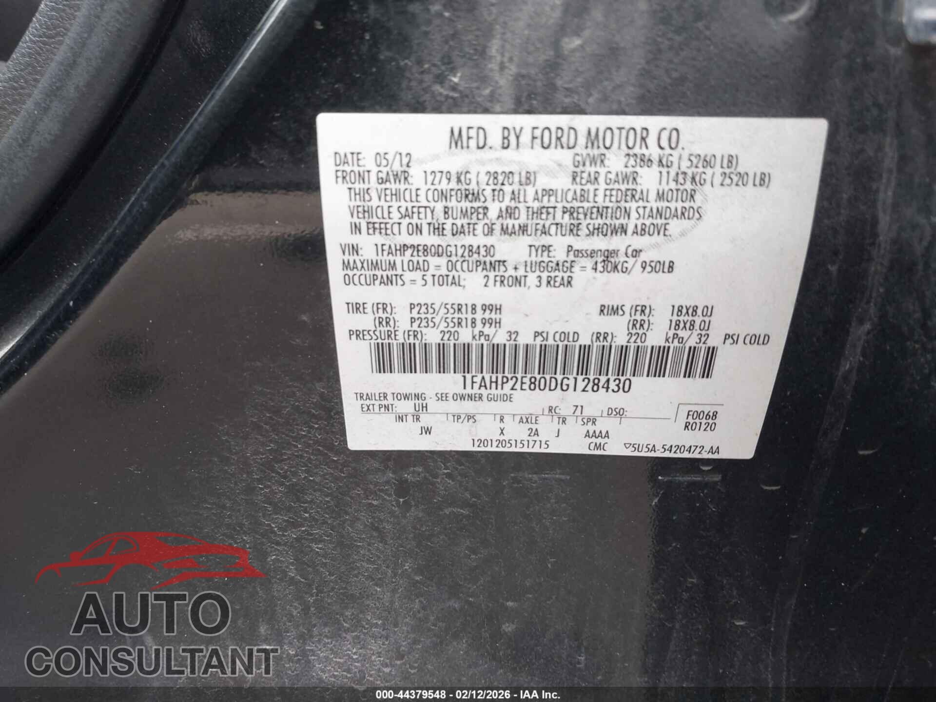 FORD TAURUS 2013 - 1FAHP2E80DG128430