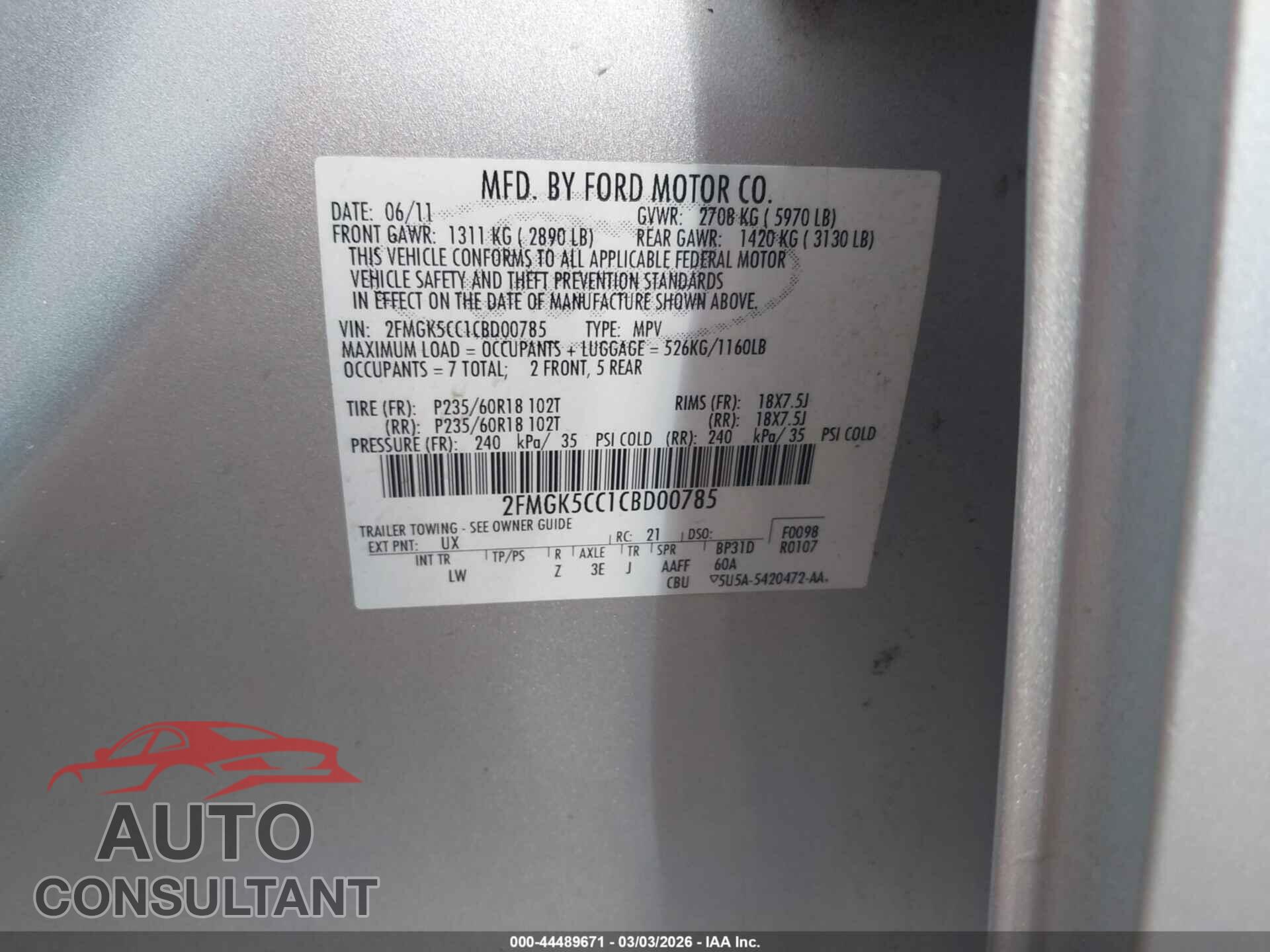 FORD FLEX 2012 - 2FMGK5CC1CBD00785