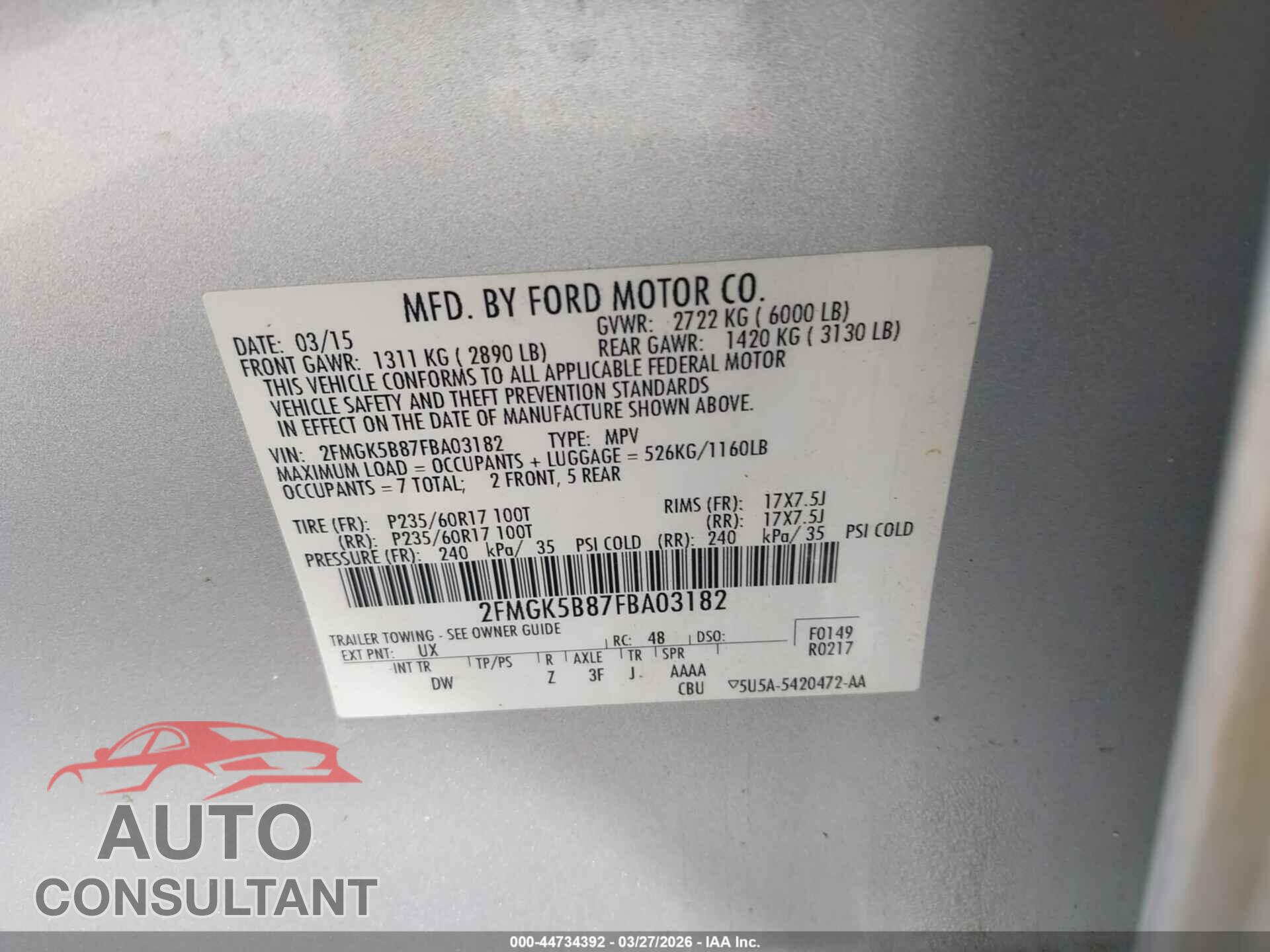 FORD FLEX 2015 - 2FMGK5B87FBA03182
