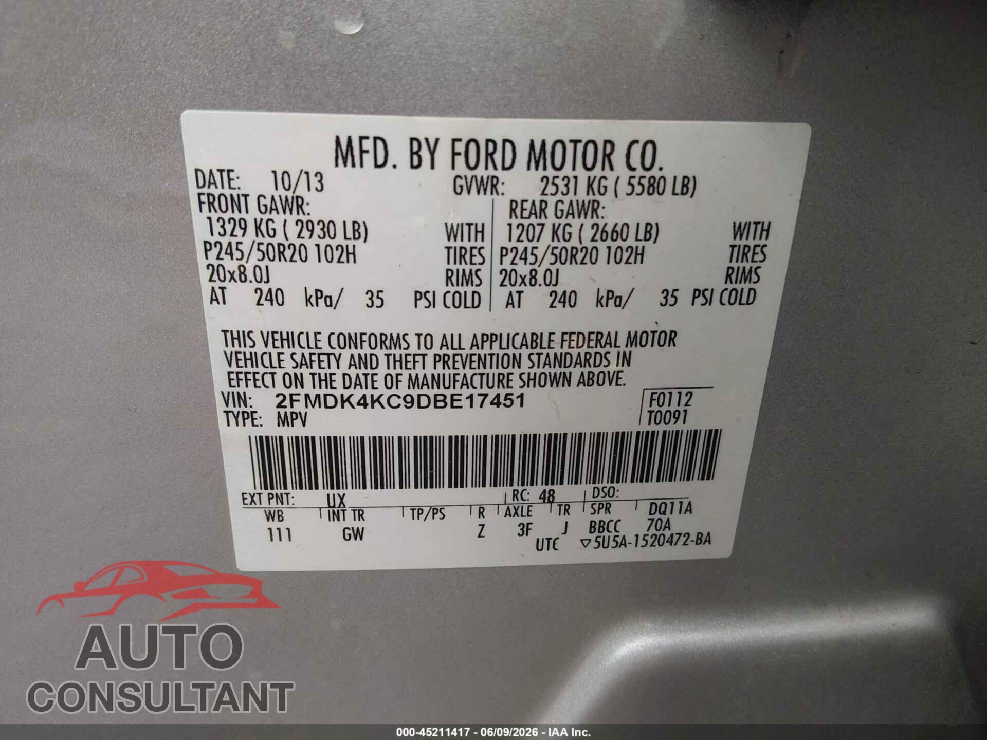 FORD EDGE 2013 - 2FMDK4KC9DBE17451