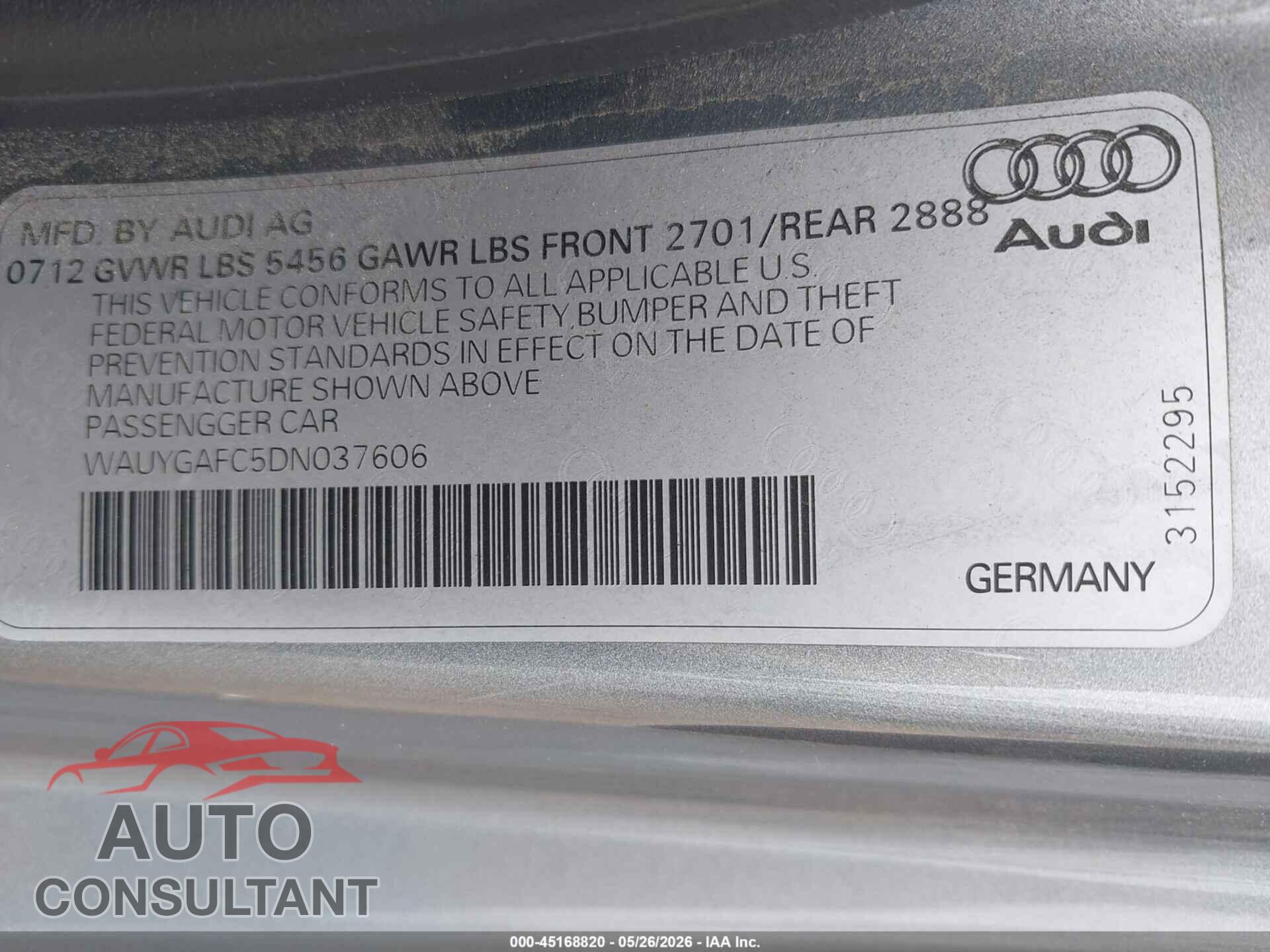 AUDI A7 2013 - WAUYGAFC5DN037606