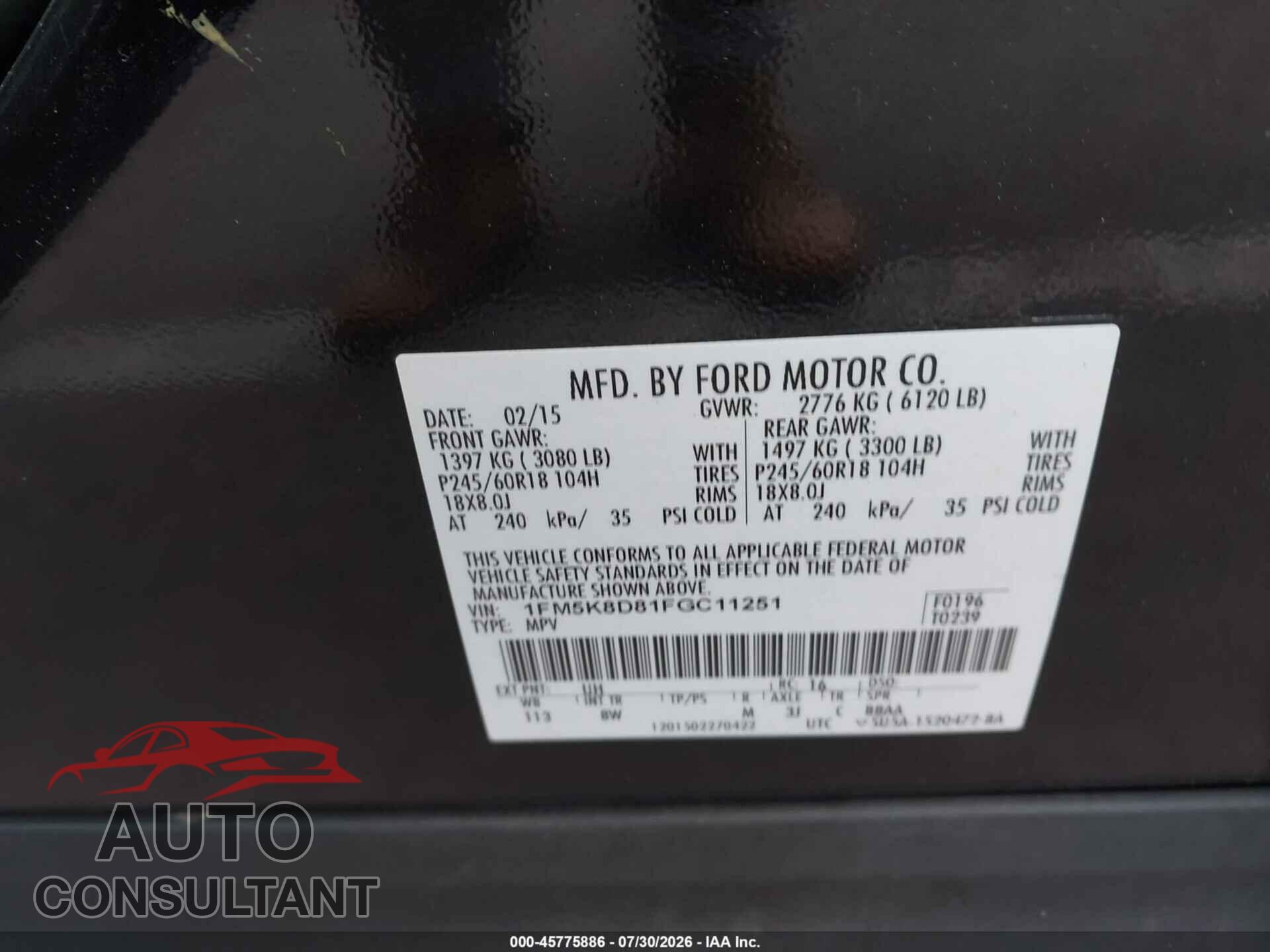 FORD EXPLORER 2015 - 1FM5K8D81FGC11251