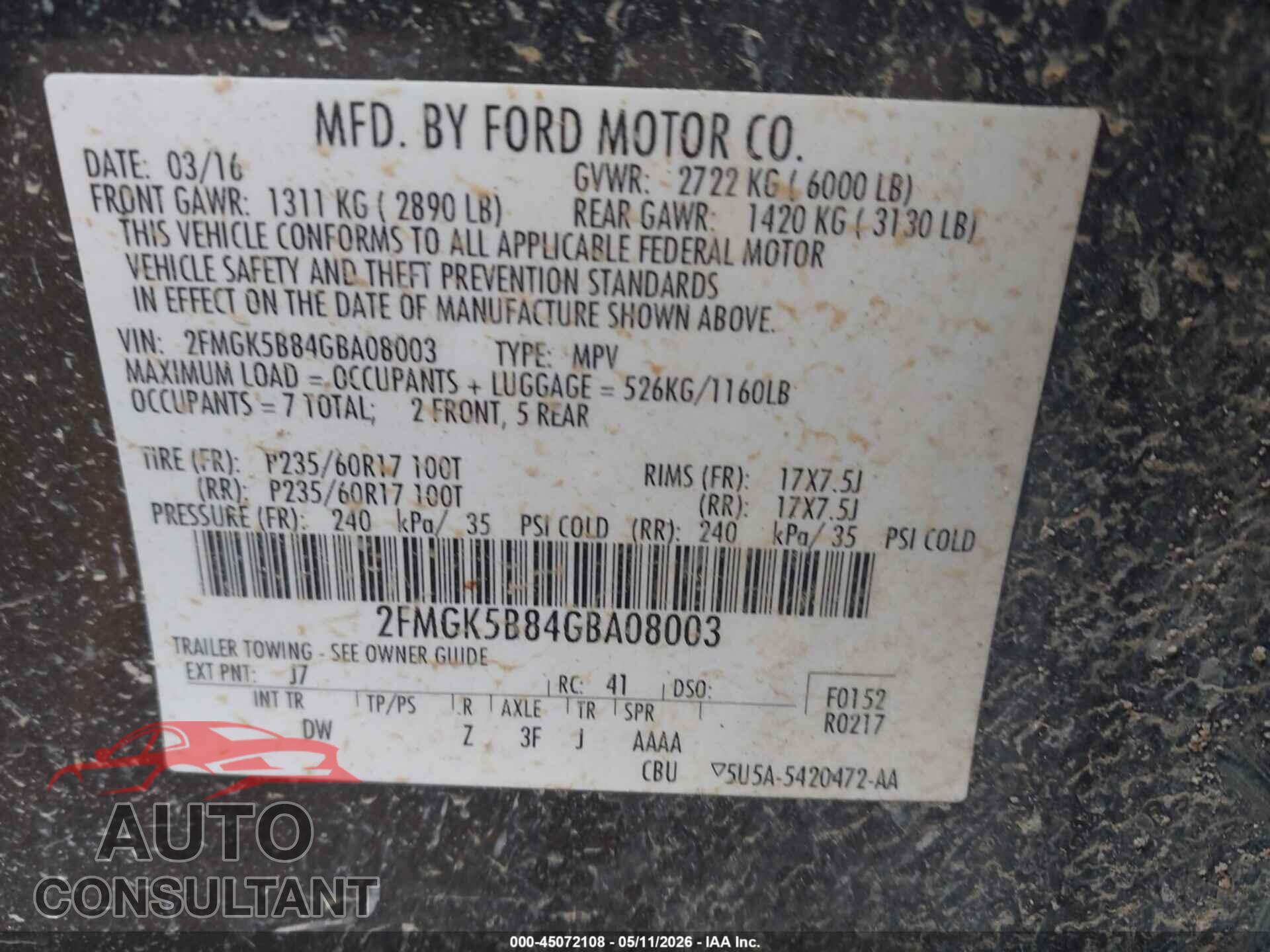 FORD FLEX 2016 - 2FMGK5B84GBA08003