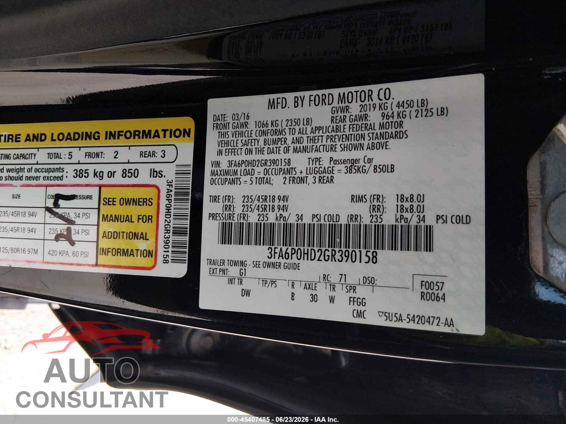 FORD FUSION 2016 - 3FA6P0HD2GR390158