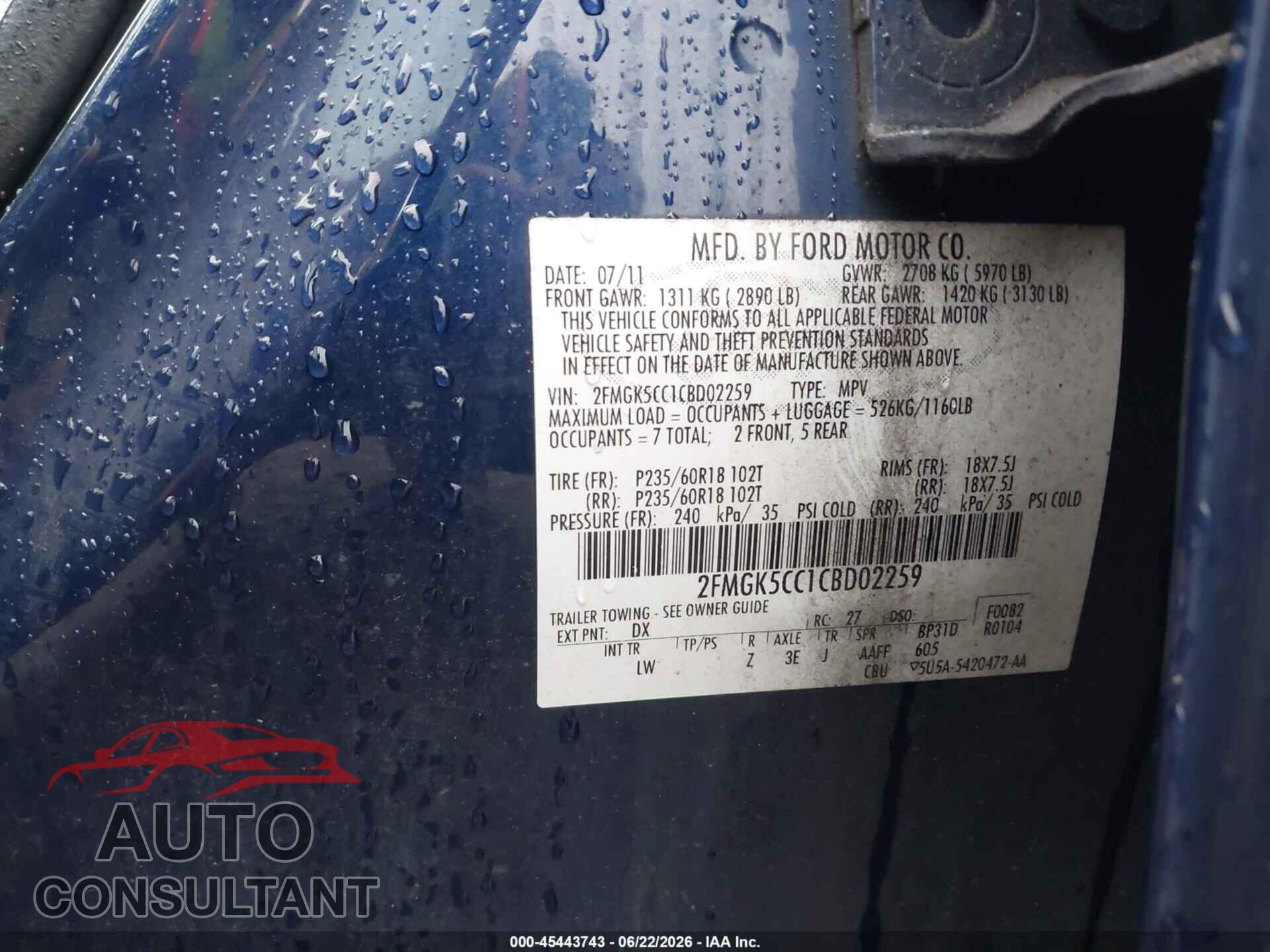 FORD FLEX 2012 - 2FMGK5CC1CBD02259
