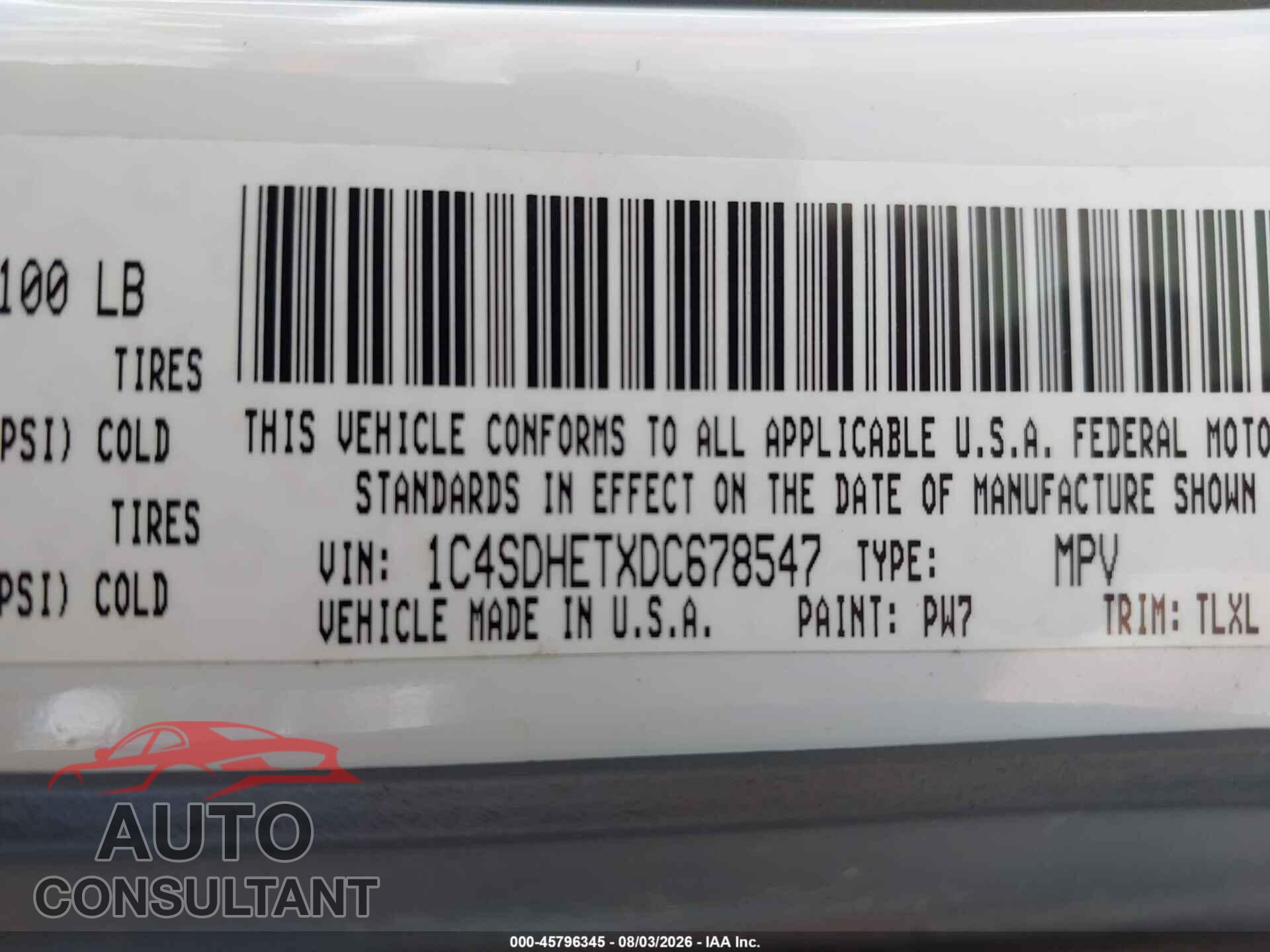 DODGE DURANGO 2013 - 1C4SDHETXDC678547