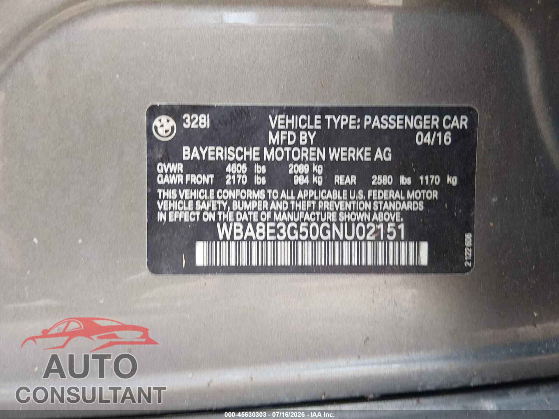 BMW 328I 2016 - WBA8E3G50GNU02151