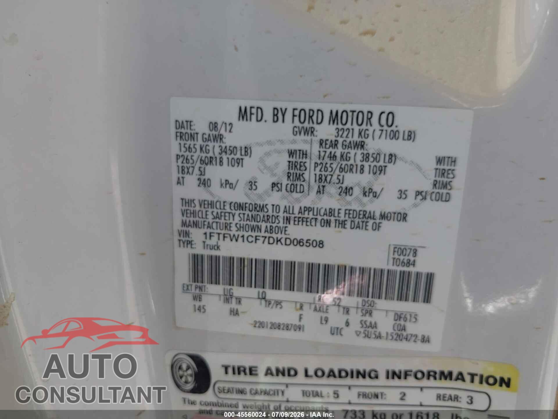 FORD F-150 2013 - 1FTFW1CF7DKD06508