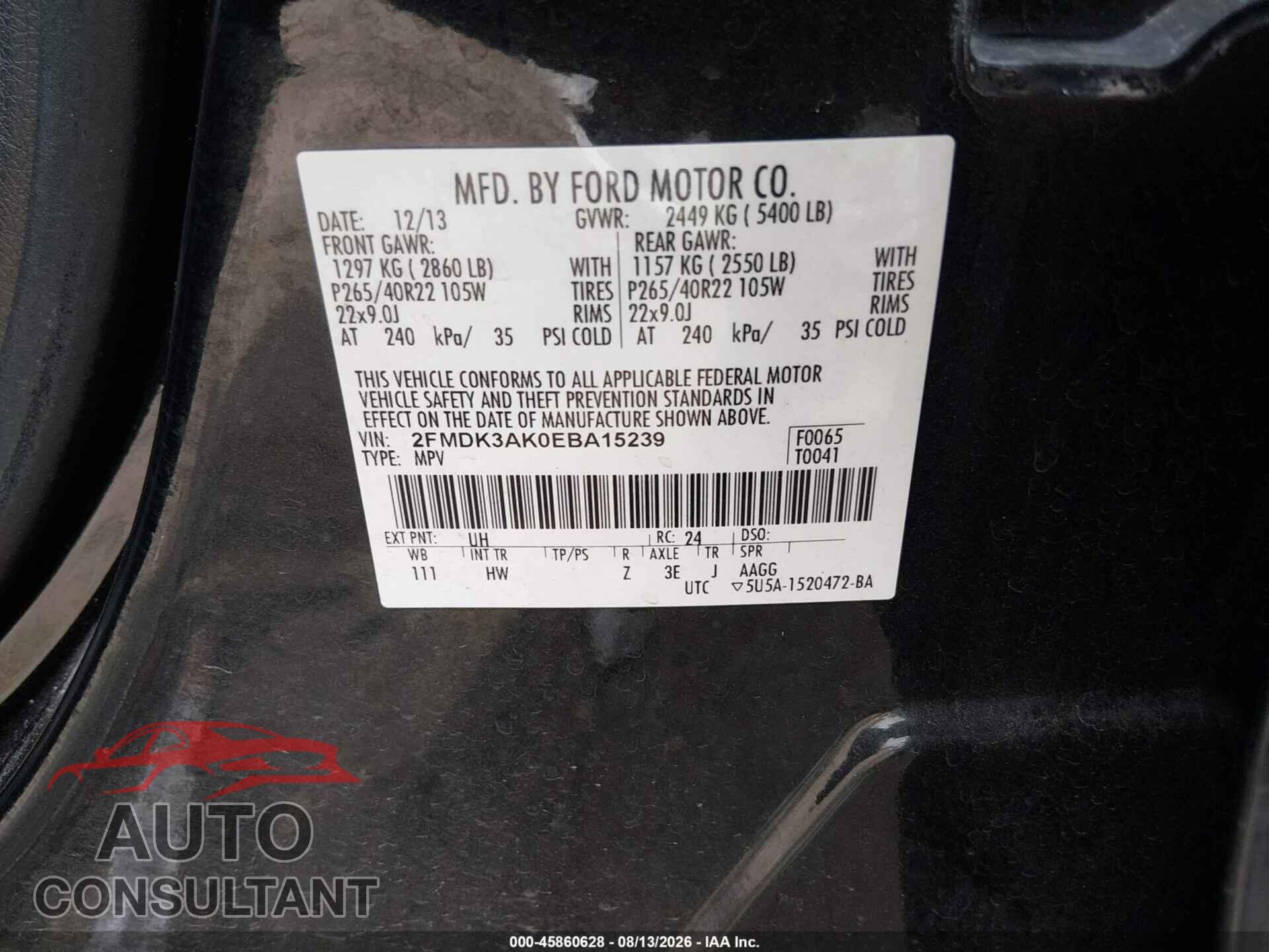 FORD EDGE 2014 - 2FMDK3AK0EBA15239