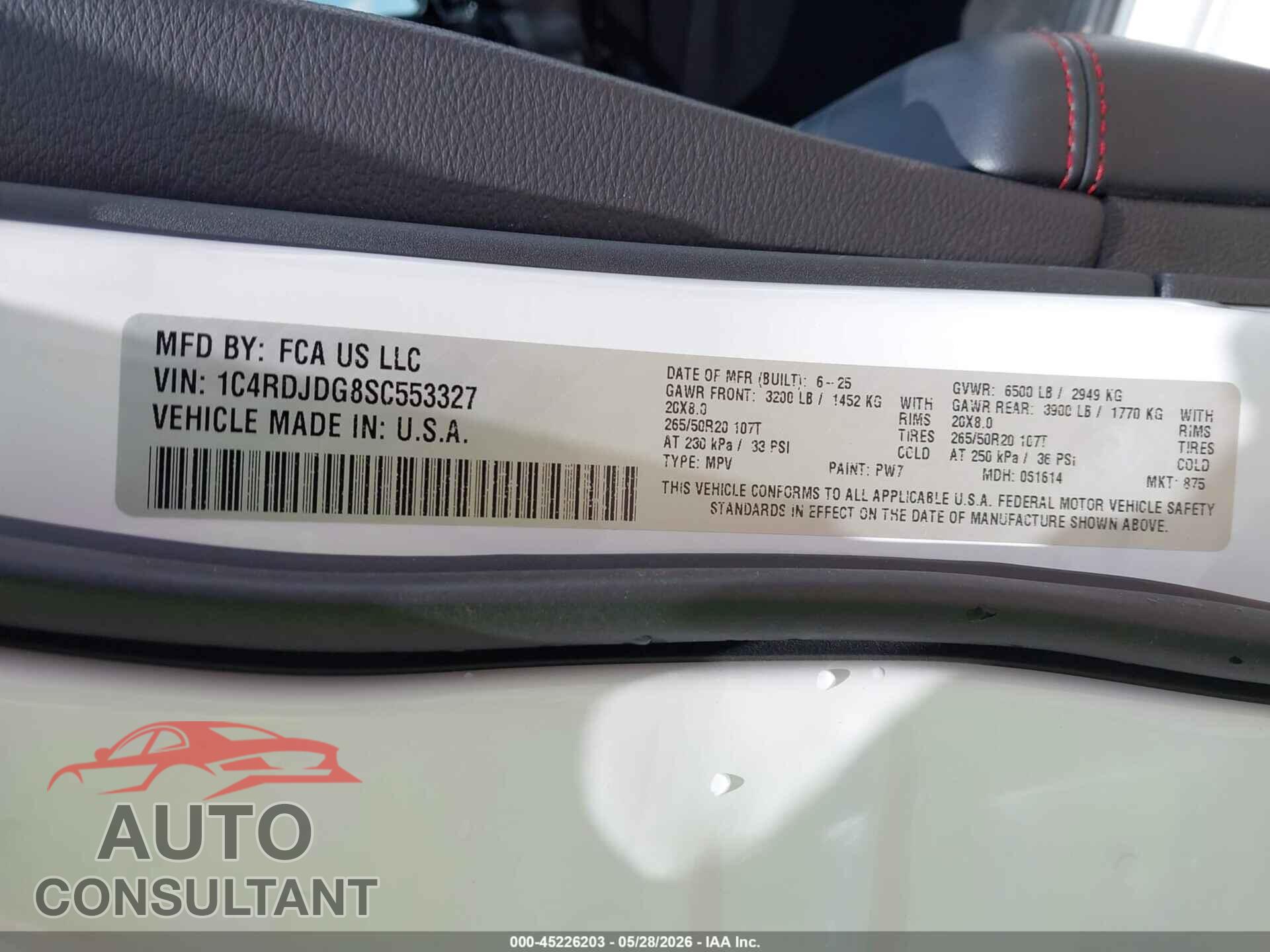 DODGE DURANGO 2025 - 1C4RDJDG8SC553327