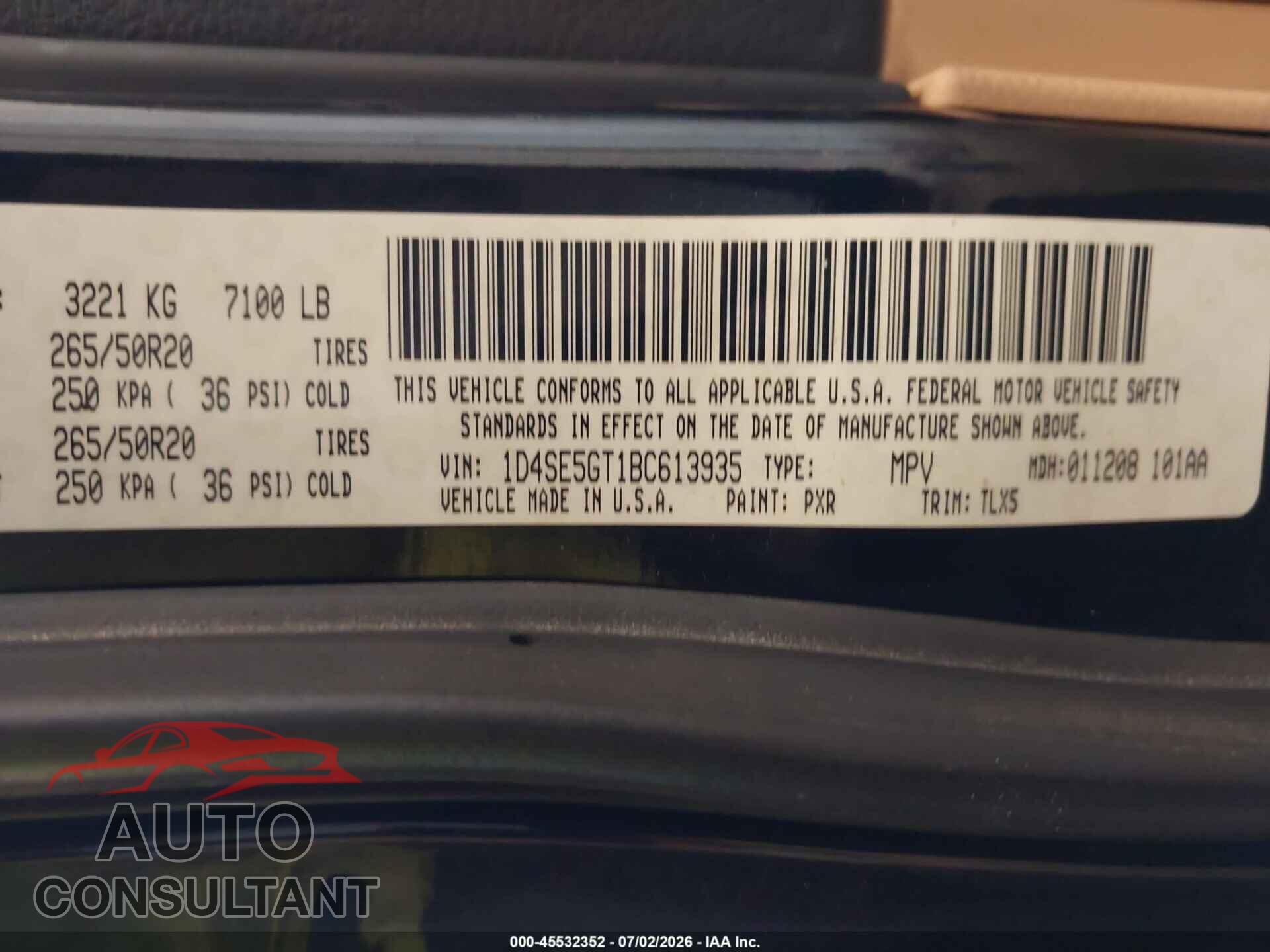 DODGE DURANGO 2011 - 1D4SE5GT1BC613935