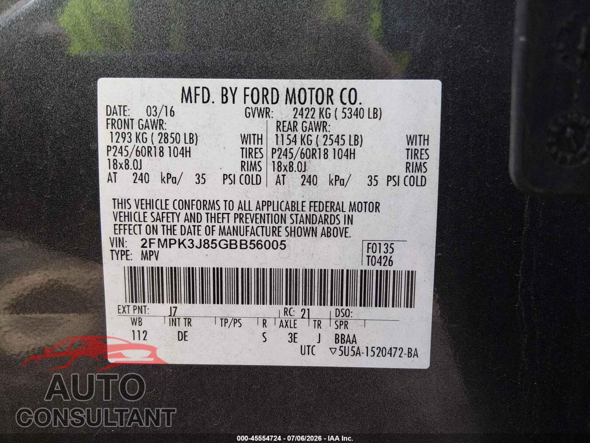 FORD EDGE 2016 - 2FMPK3J85GBB56005