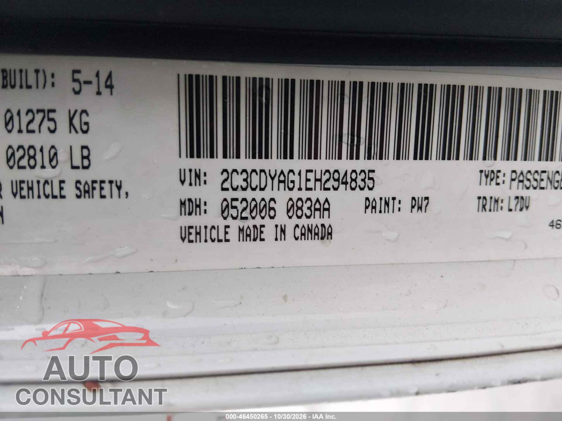 DODGE CHALLENGER 2014 - 2C3CDYAG1EH294835