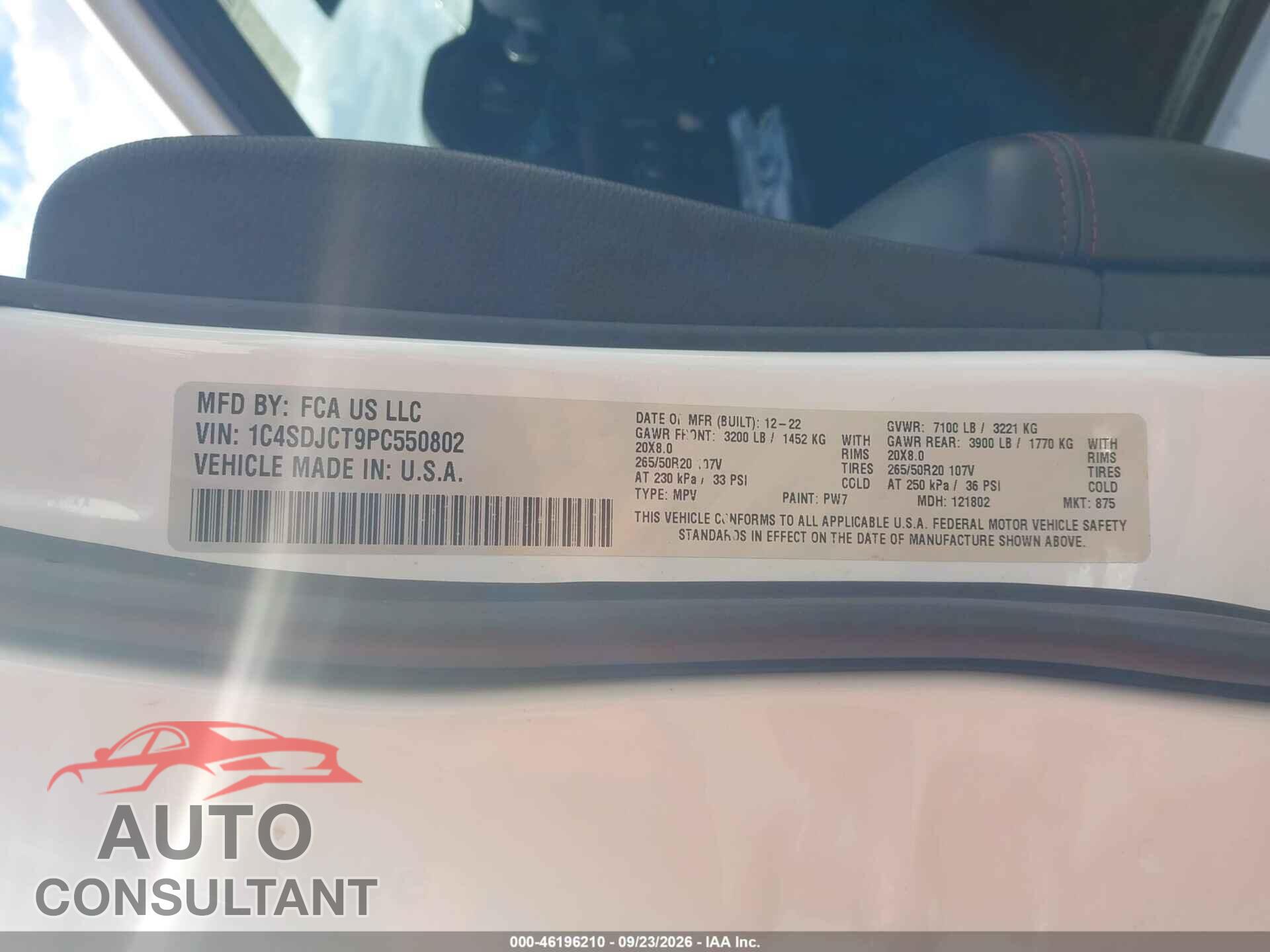 DODGE DURANGO 2023 - 1C4SDJCT9PC550802