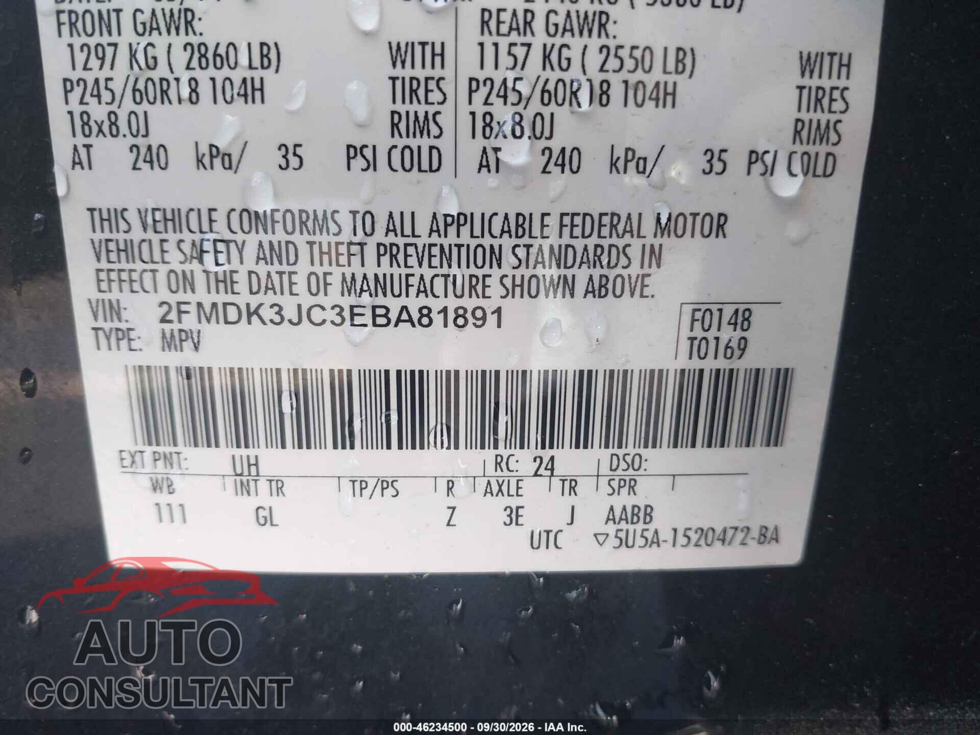 FORD EDGE 2014 - 2FMDK3JC3EBA81891