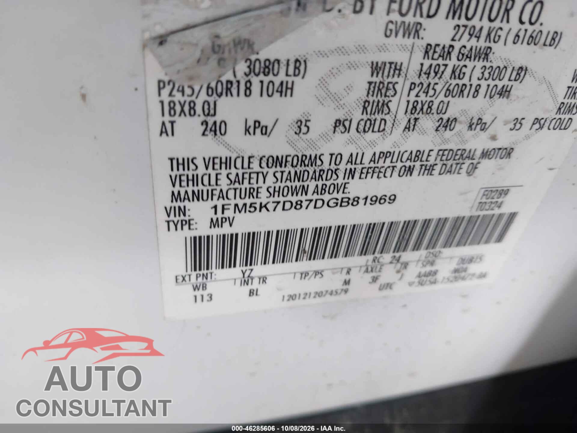 FORD EXPLORER 2013 - 1FM5K7D87DGB81969