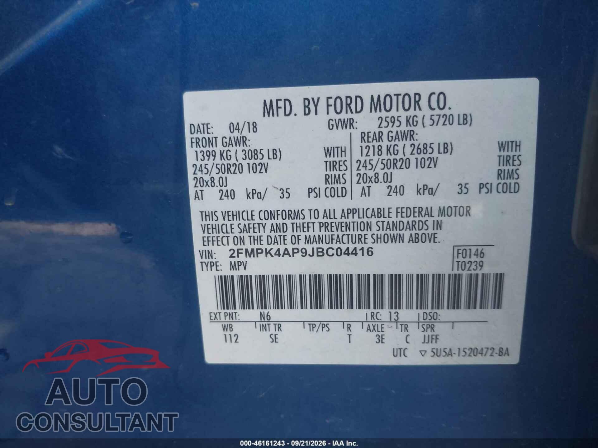 FORD EDGE 2018 - 2FMPK4AP9JBC04416