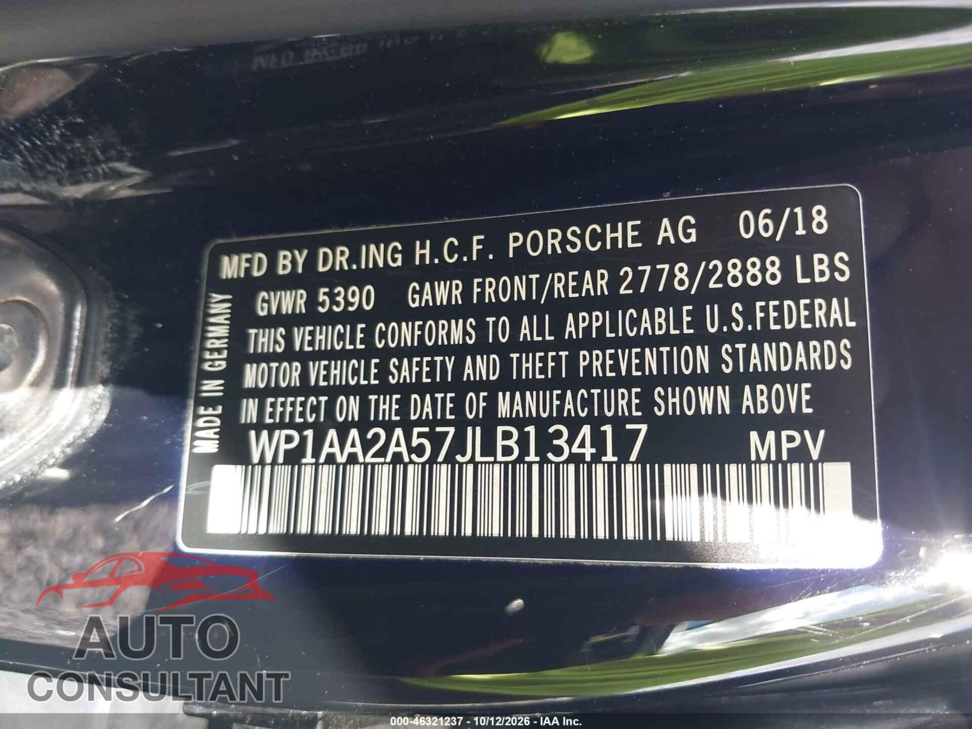 PORSCHE MACAN 2018 - WP1AA2A57JLB13417