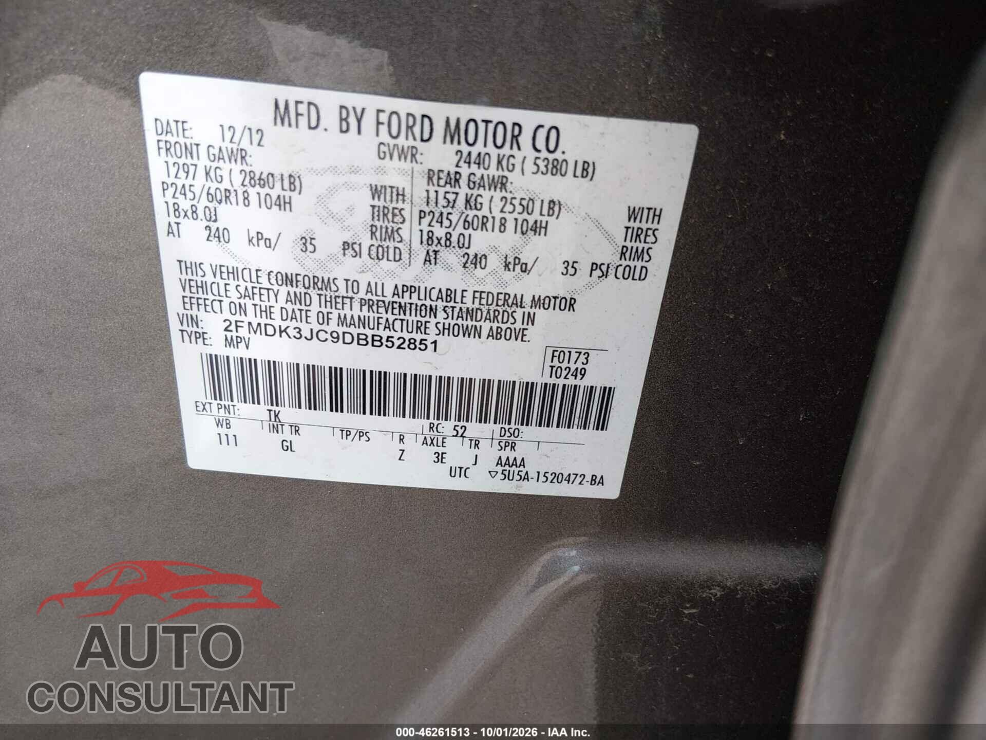 FORD EDGE 2013 - 2FMDK3JC9DBB52851