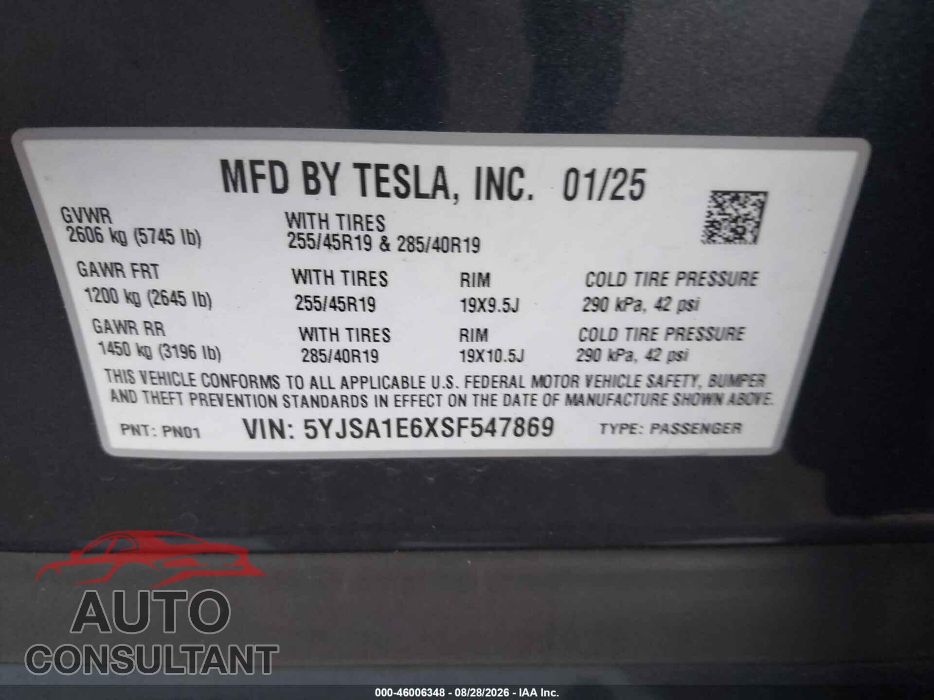 TESLA MODEL S 2025 - 5YJSA1E6XSF547869