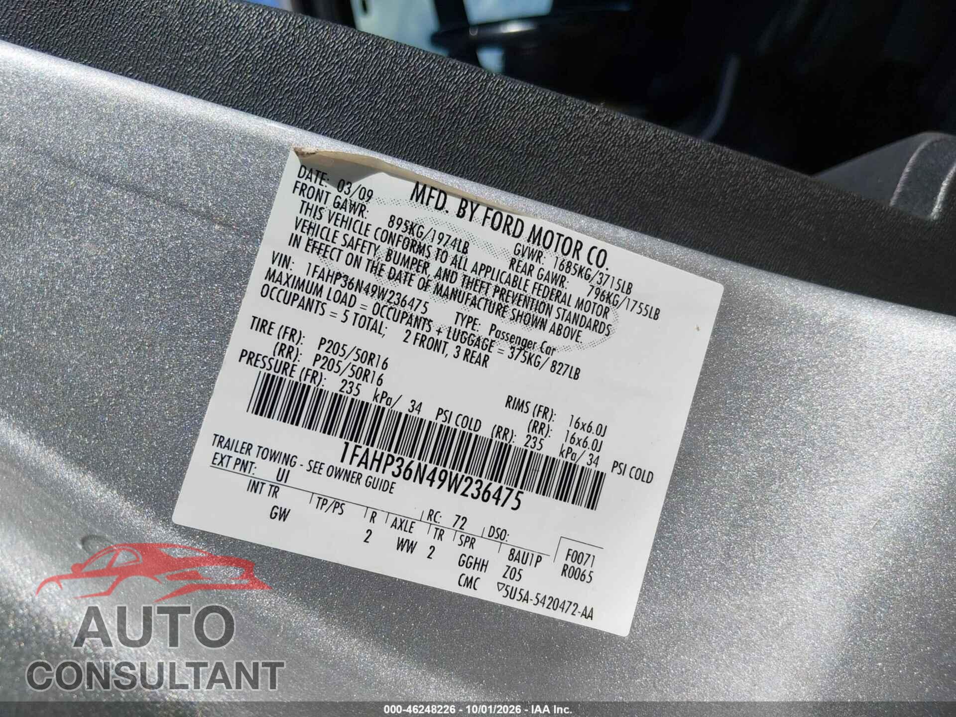 FORD FOCUS 2009 - 1FAHP36N49W236475