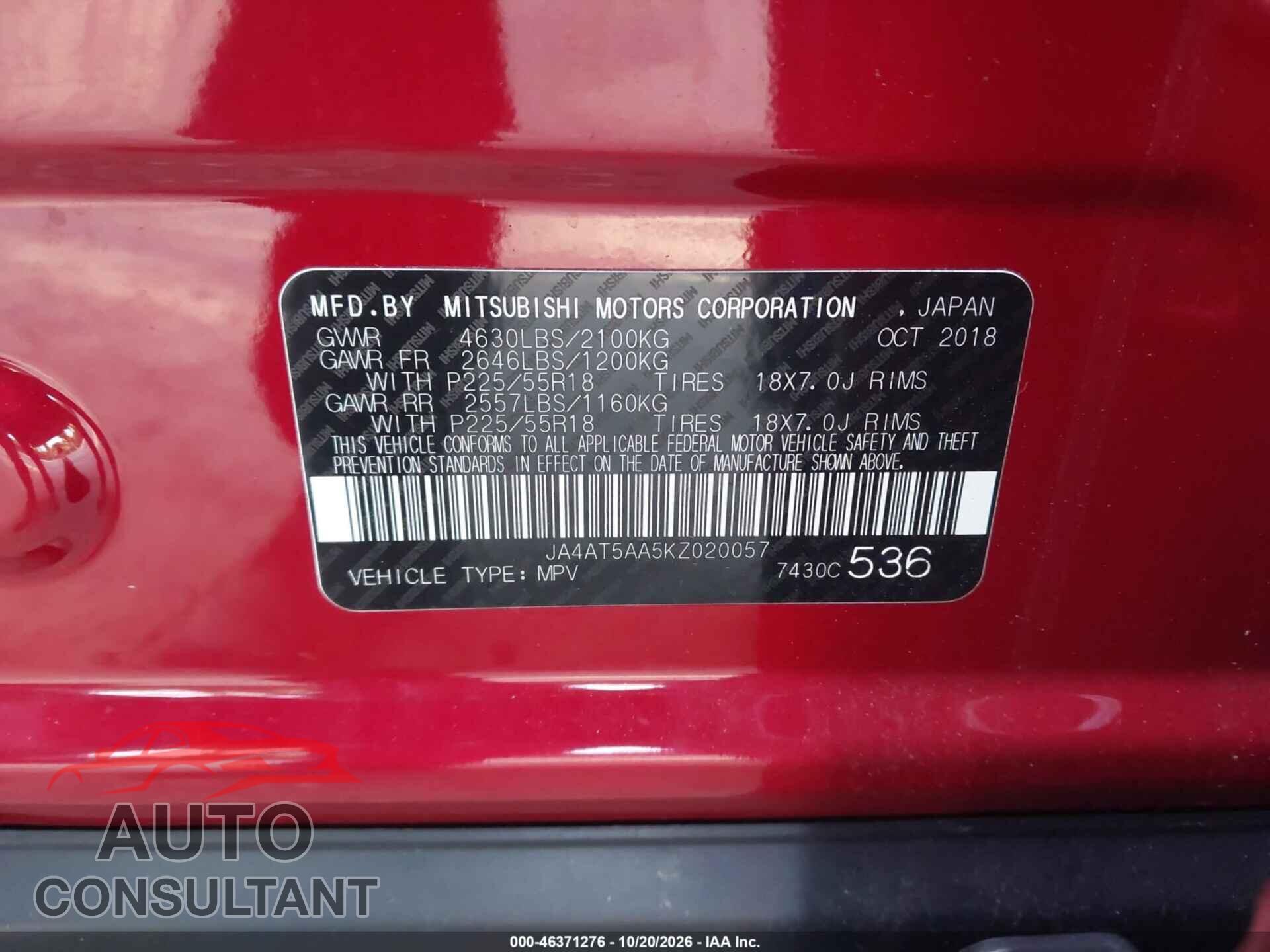 MITSUBISHI ECLIPSE CROSS 2019 - JA4AT5AA5KZ020057