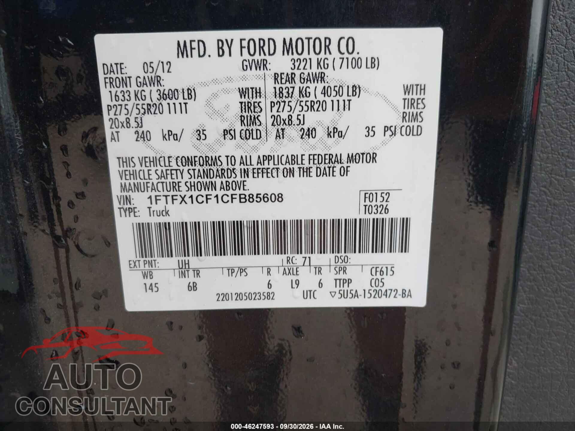 FORD F-150 2012 - 1FTFX1CF1CFB85608