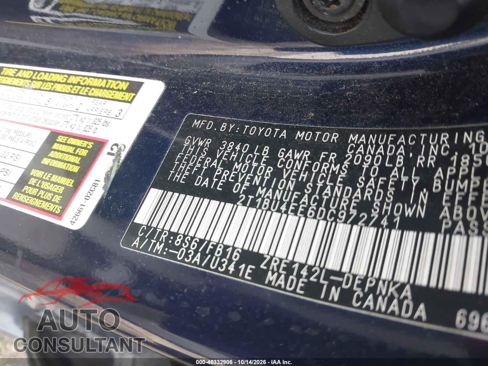 TOYOTA COROLLA 2013 - 2T1BU4EE6DC972741
