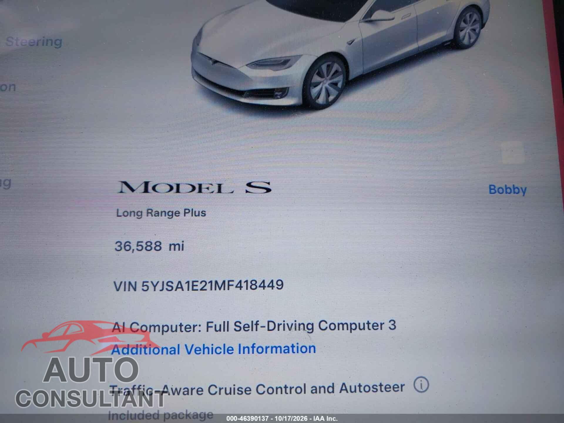 TESLA MODEL S 2021 - 5YJSA1E21MF418449
