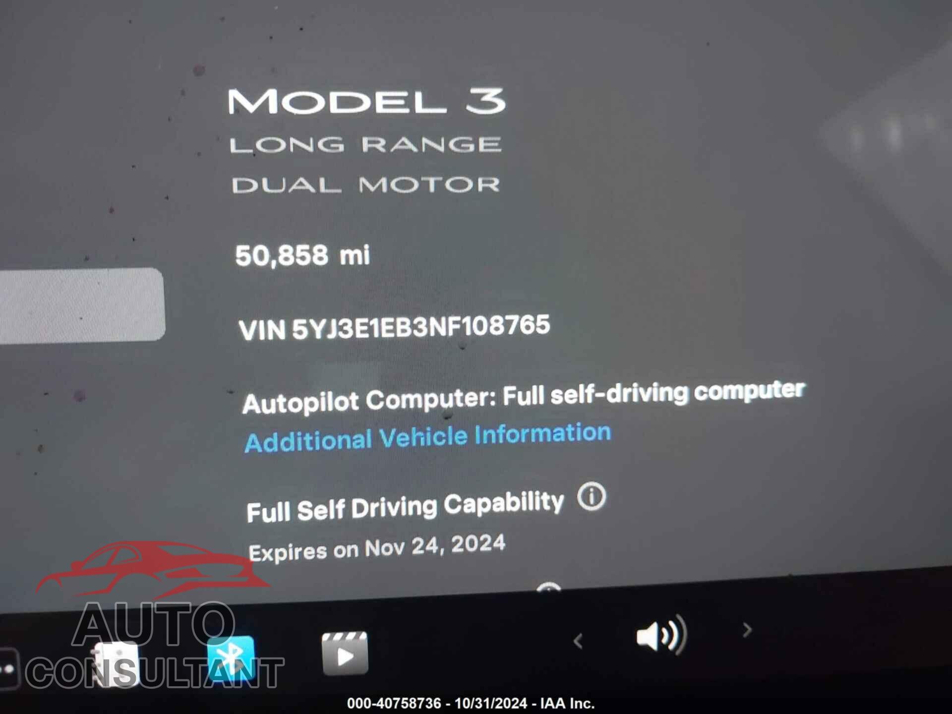 TESLA MODEL 3 2022 - 5YJ3E1EB3NF108765