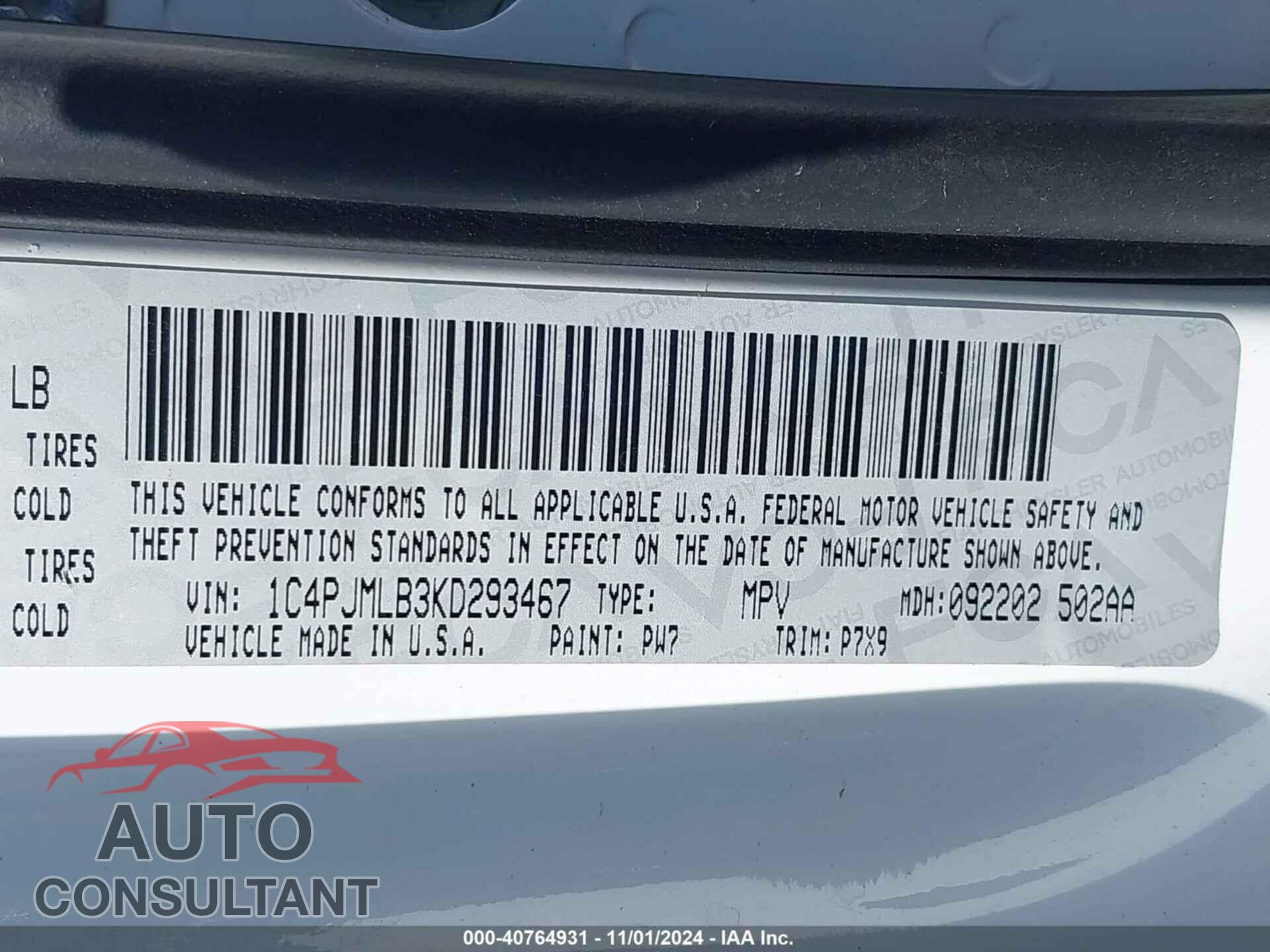 JEEP CHEROKEE 2019 - 1C4PJMLB3KD293467