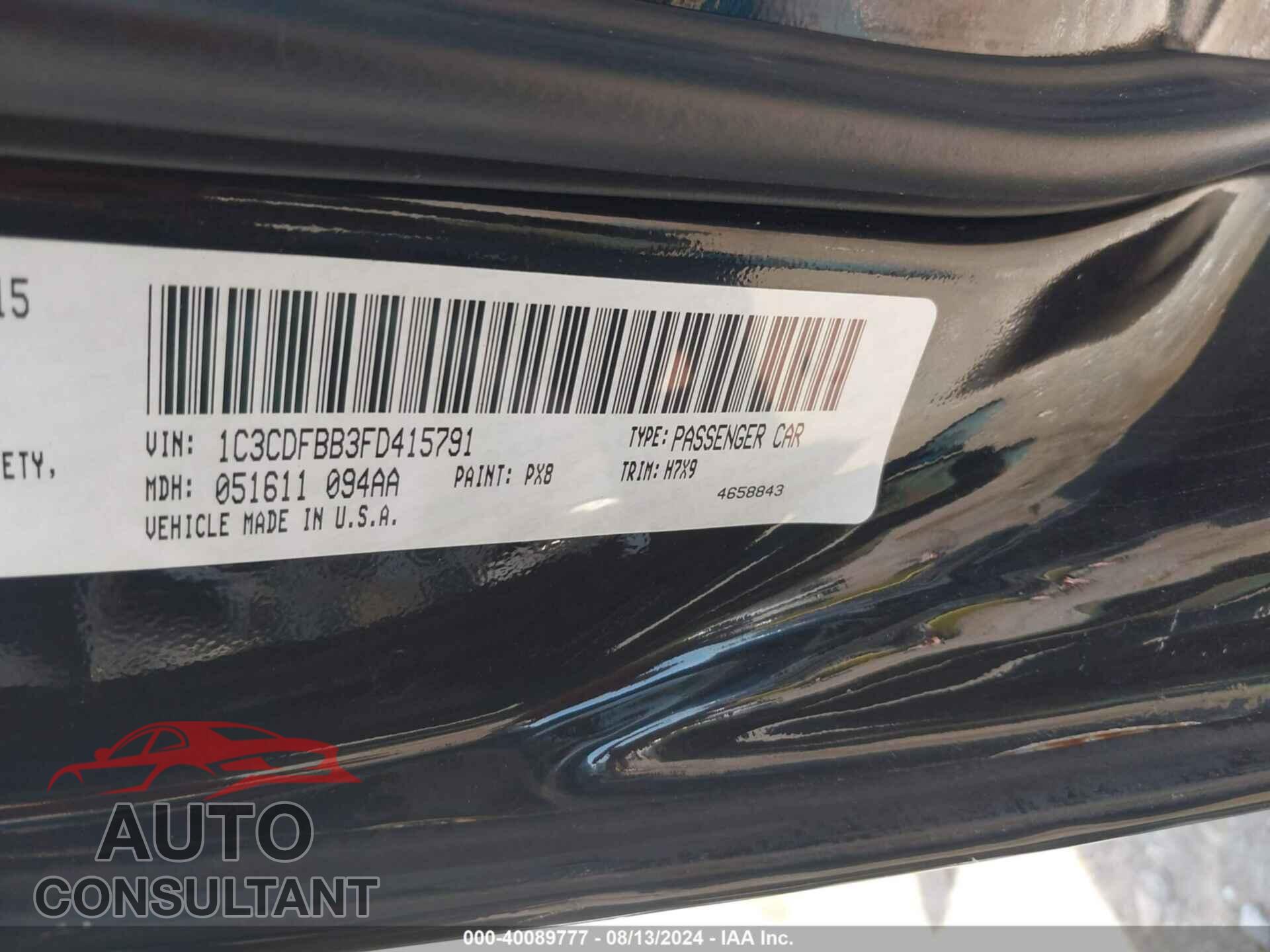 DODGE DART 2015 - 1C3CDFBB3FD415791