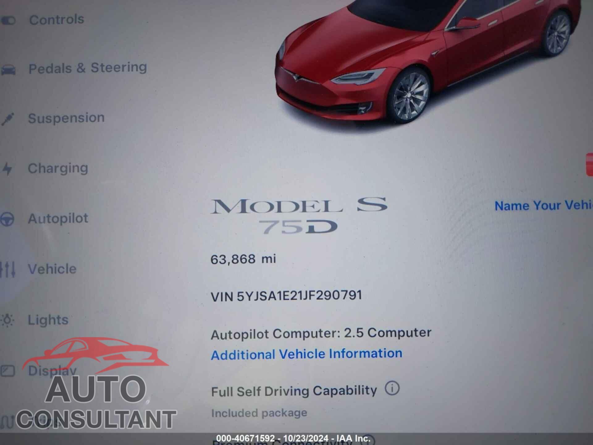 TESLA MODEL S 2018 - 5YJSA1E21JF290791