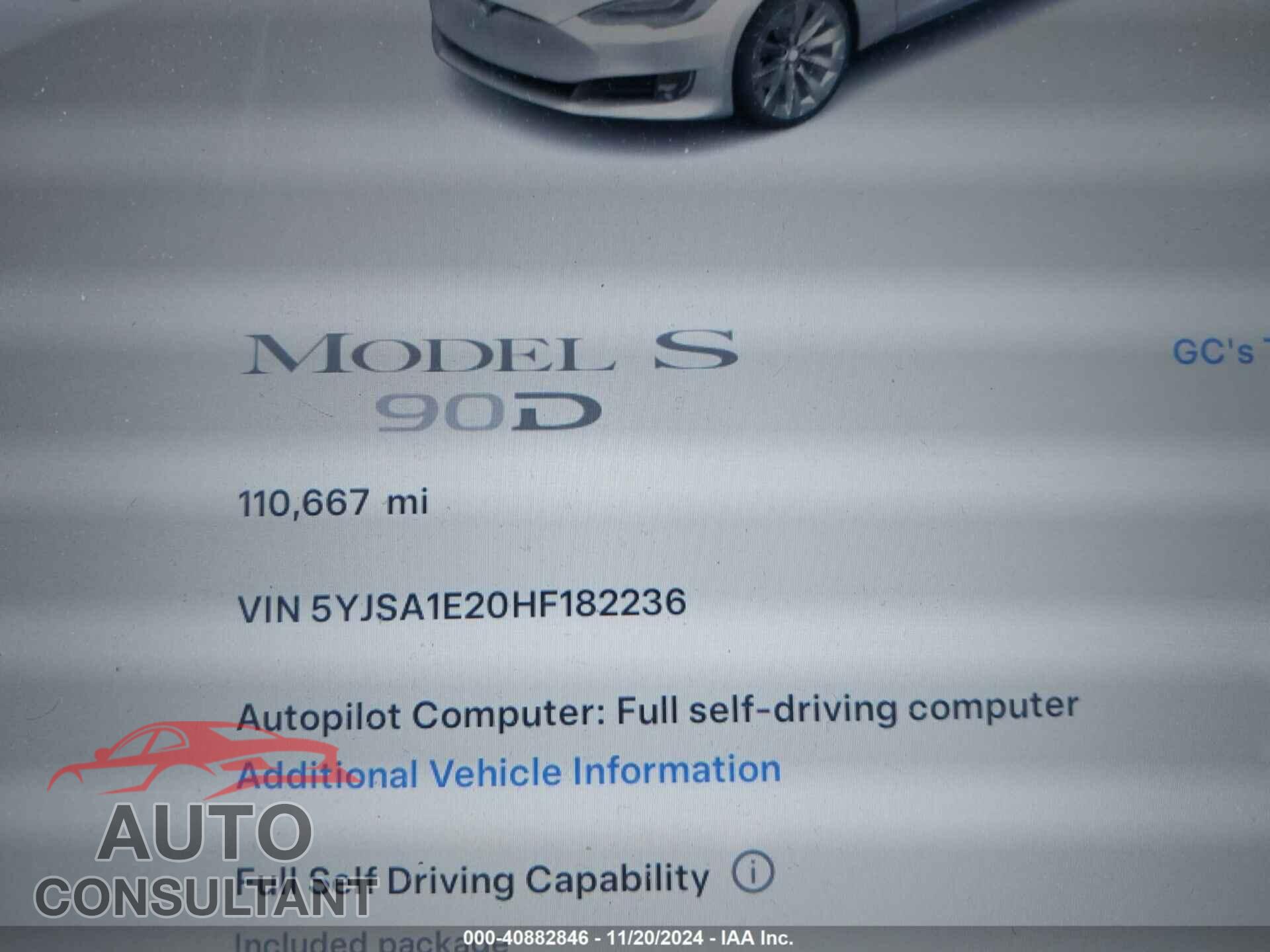 TESLA MODEL S 2017 - 5YJSA1E20HF182236