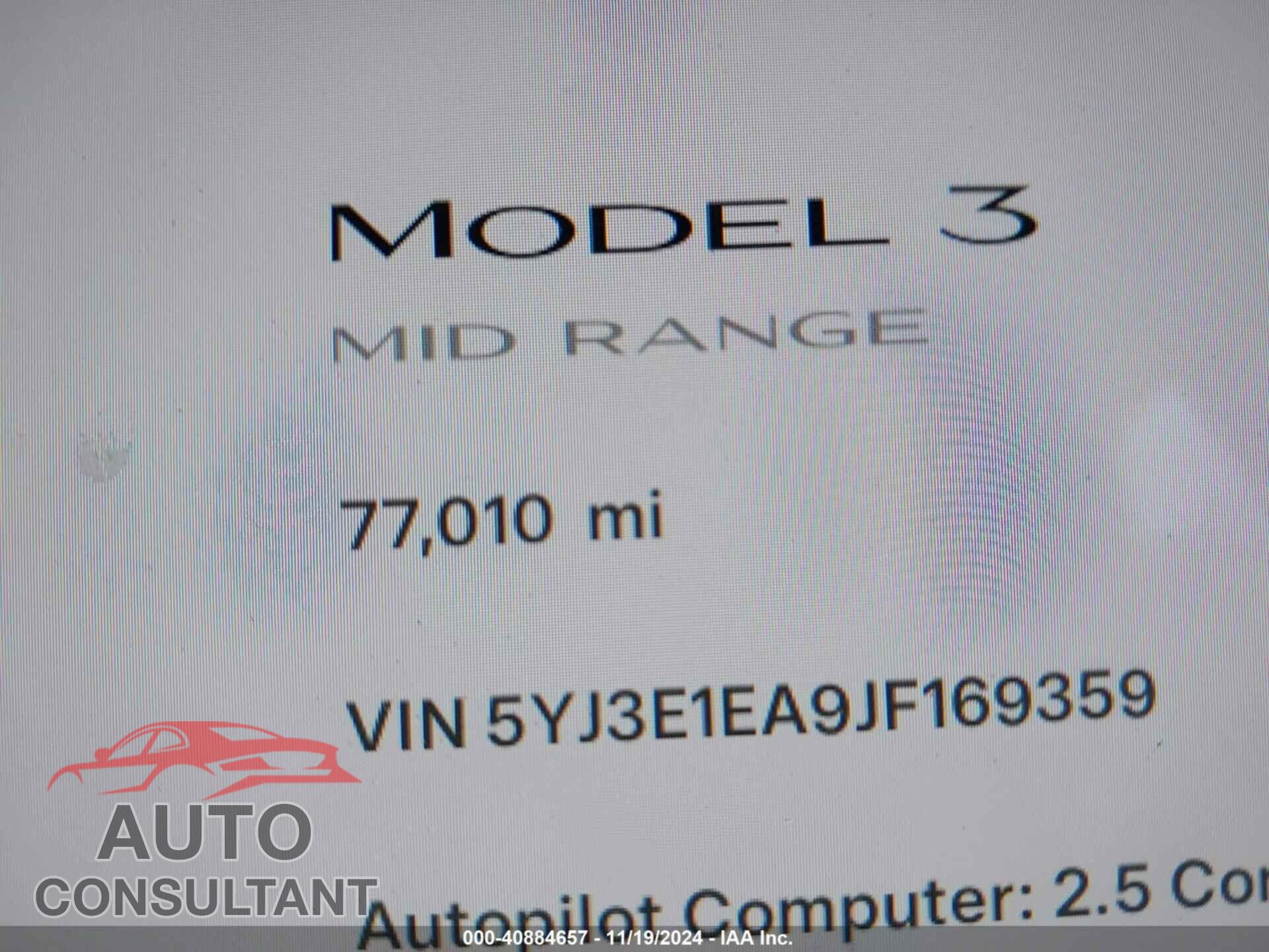 TESLA MODEL 3 2018 - 5YJ3E1EA9JF169359